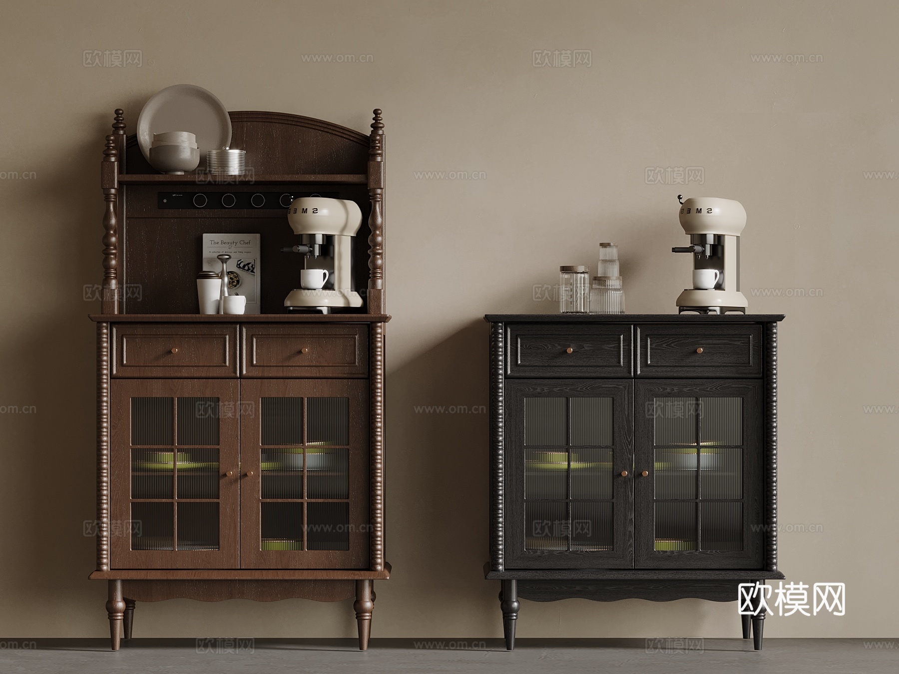 中古风餐边柜 斗柜 法式餐边柜su模型