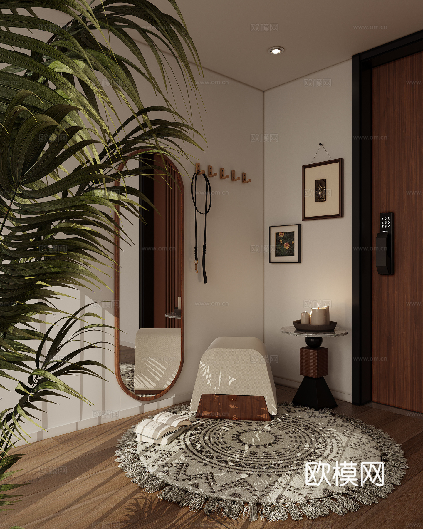 玄关全身镜挂衣杆换鞋凳3d模型下载