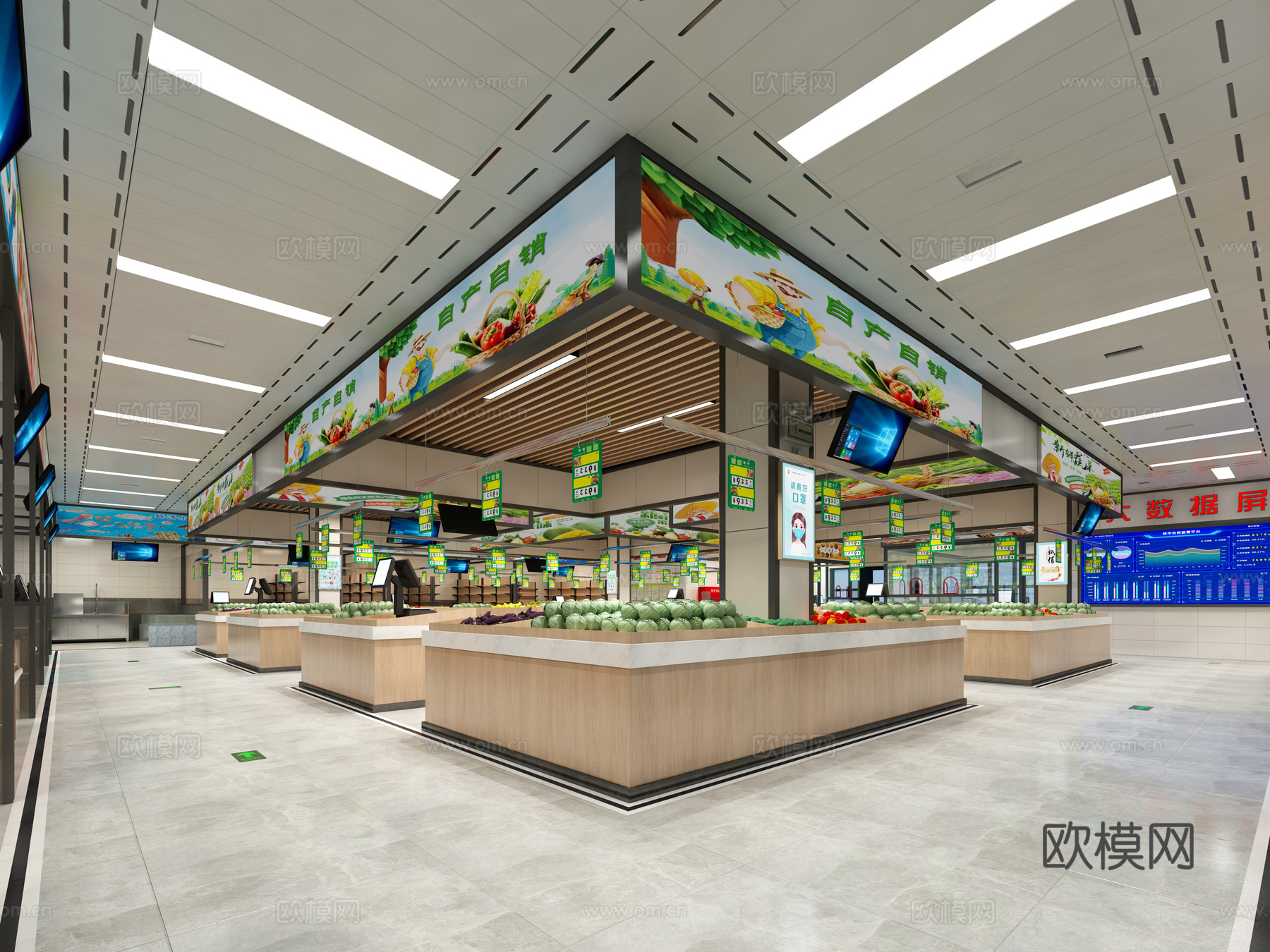 现代农贸市场3d模型下载（渲染图3）