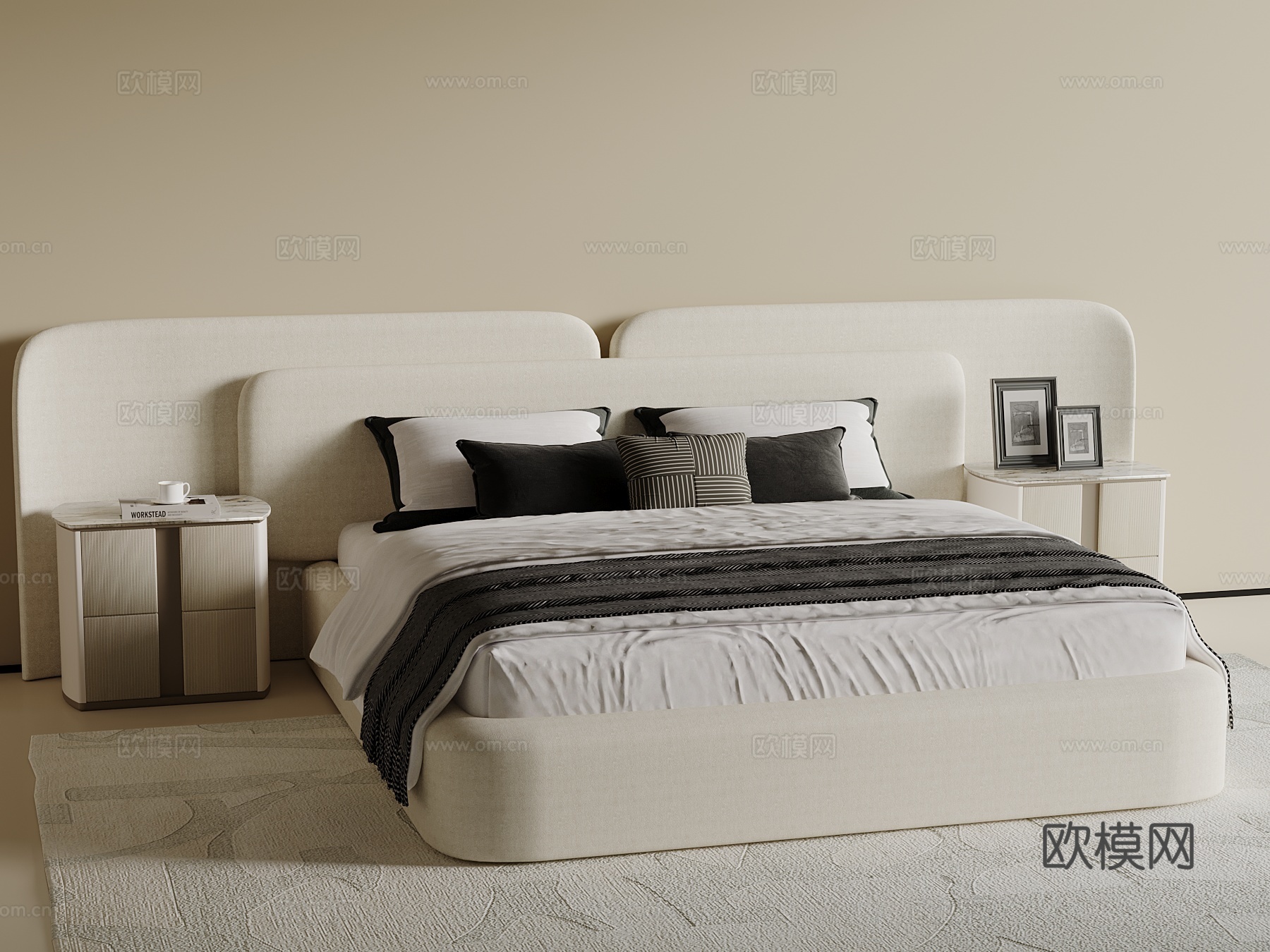 现代双人床su模型