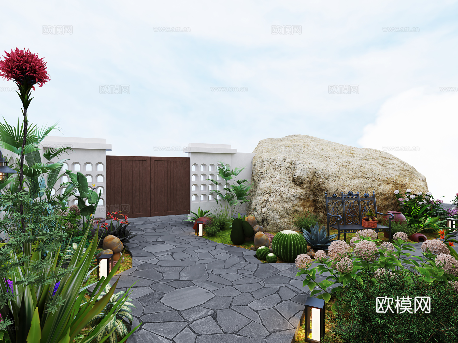 休闲区，花园3d模型下载（渲染图4）