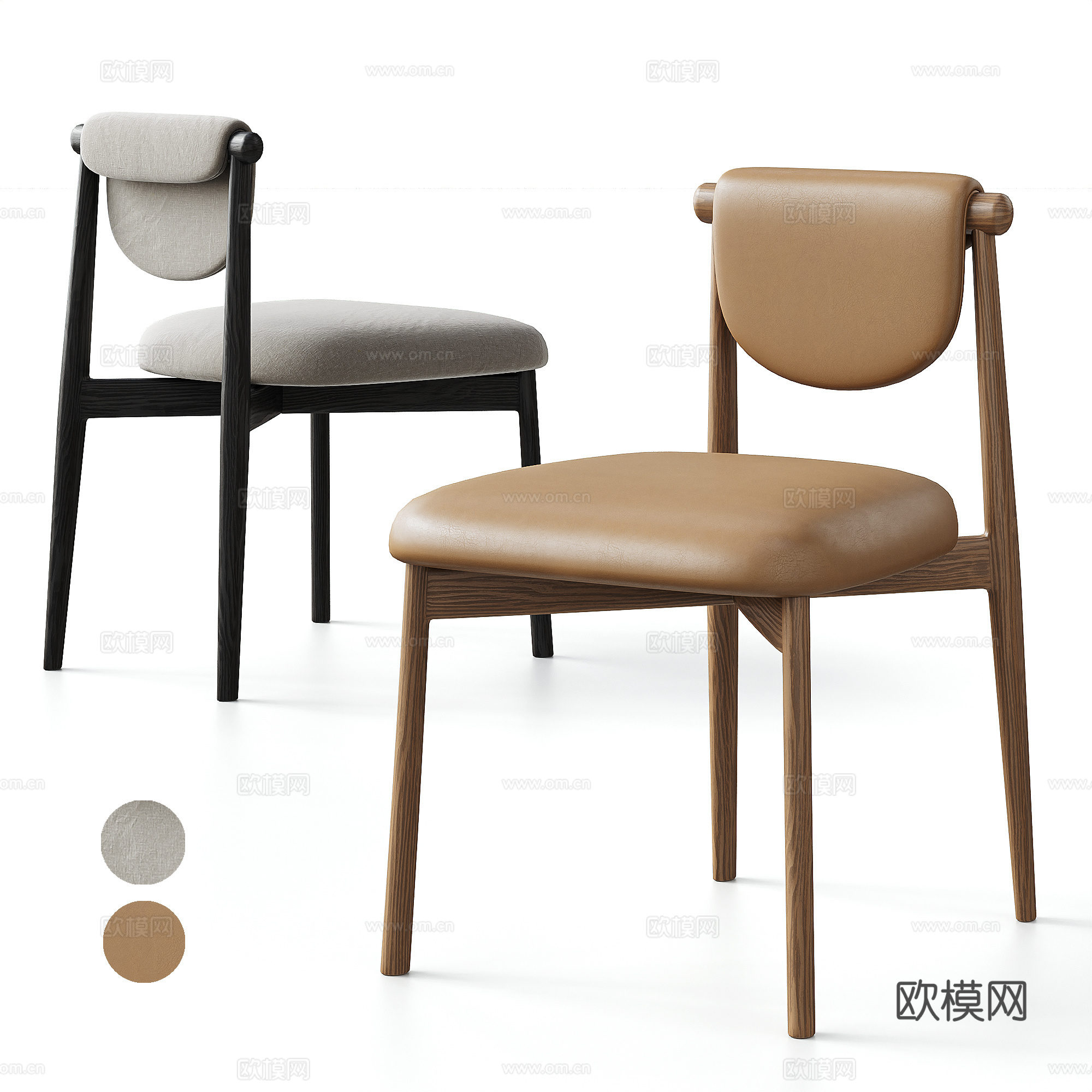 Calligaris 宋式美学餐椅 新中式单椅 木椅 皮革su模型