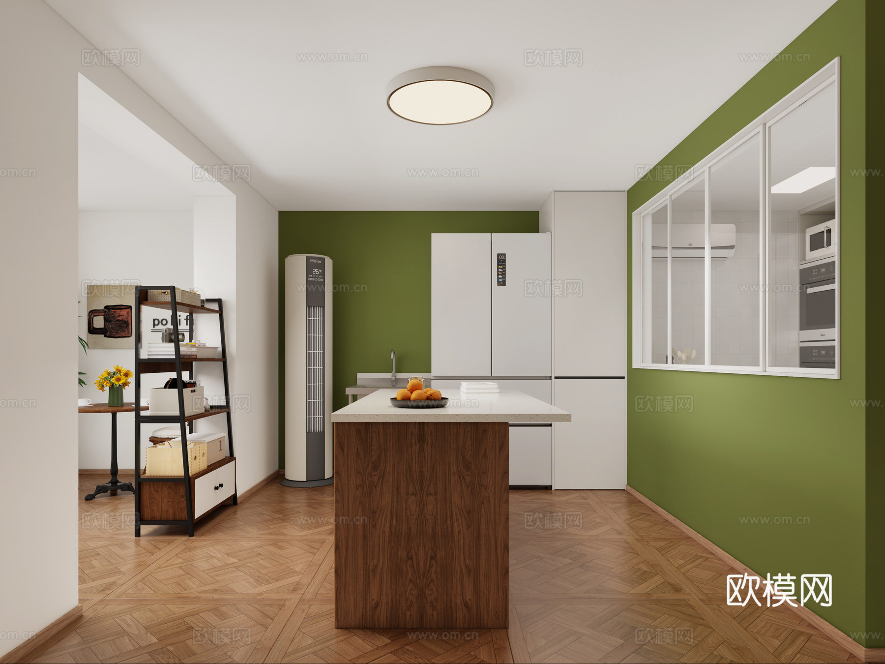 面包房 操作间 厨房 照片墙 置物架3d模型下载（渲染图1）