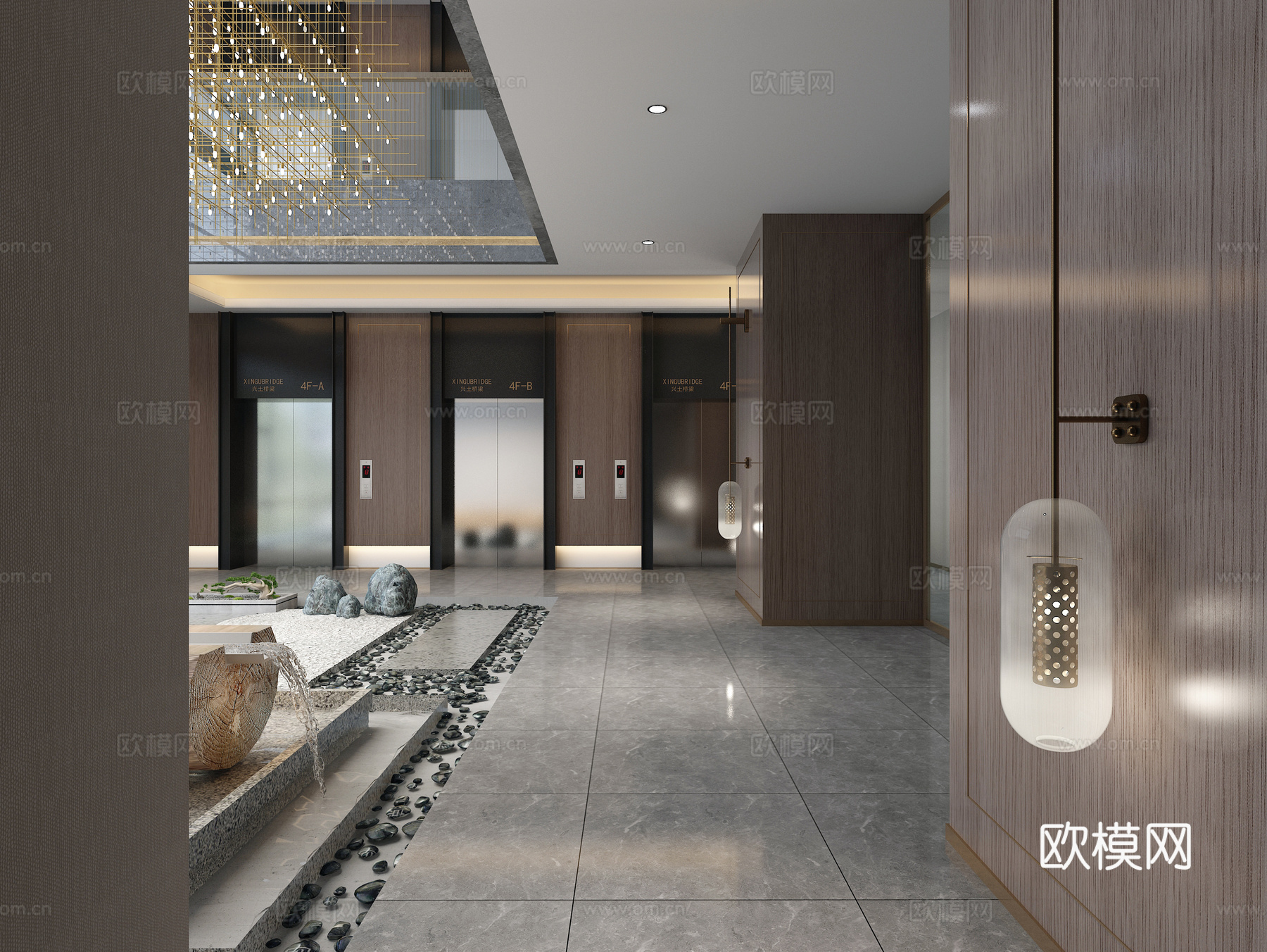 现代电梯厅 吊灯 壁灯 工艺品3d模型下载（渲染图2）