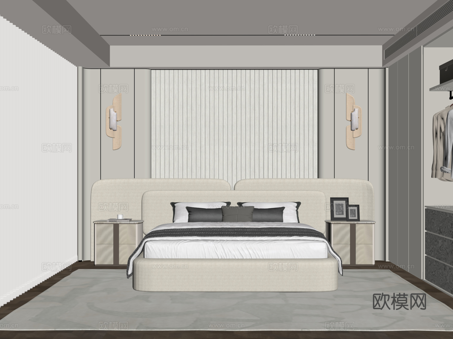 现代卧室 双人床 衣柜su模型