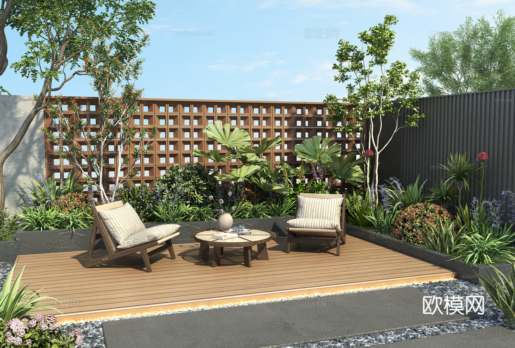 现代别墅庭院景观 居家庭院 私家庭院 庭院小院 植物堆 植物su模型