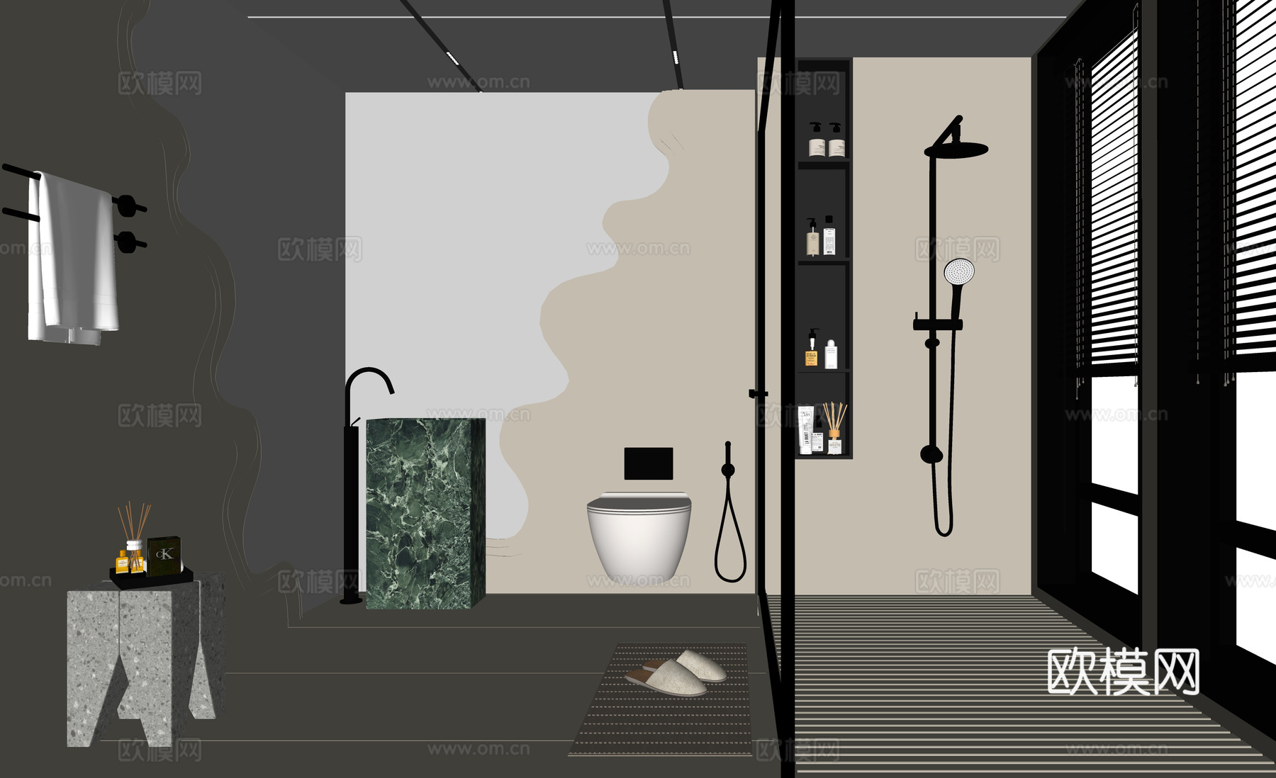 现代卫生间 别墅卫生间 洗手台su模型