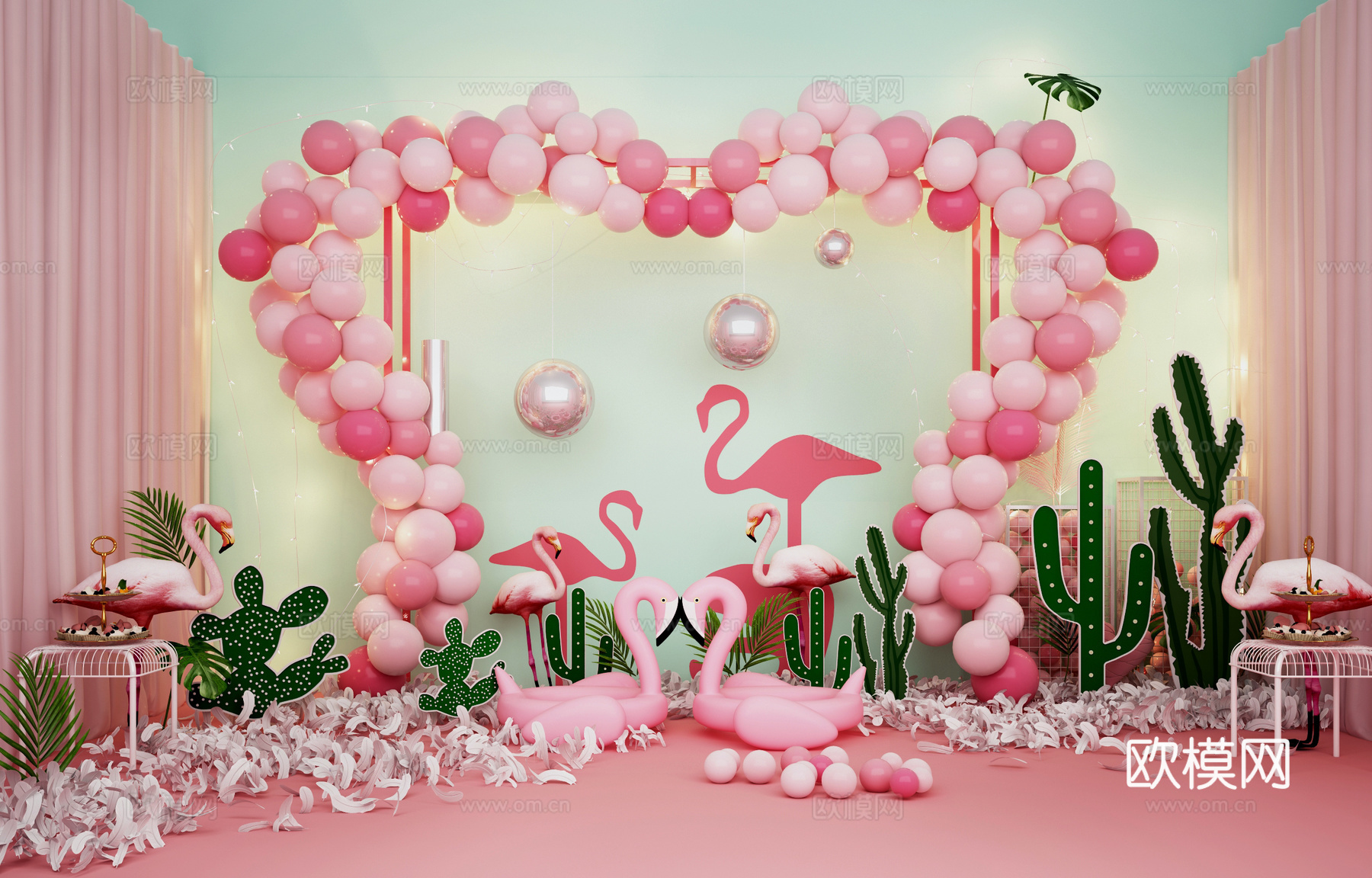 北欧网红店 奶茶店 火烈鸟 美容 咖啡店 酒吧拍照区3d模型下载