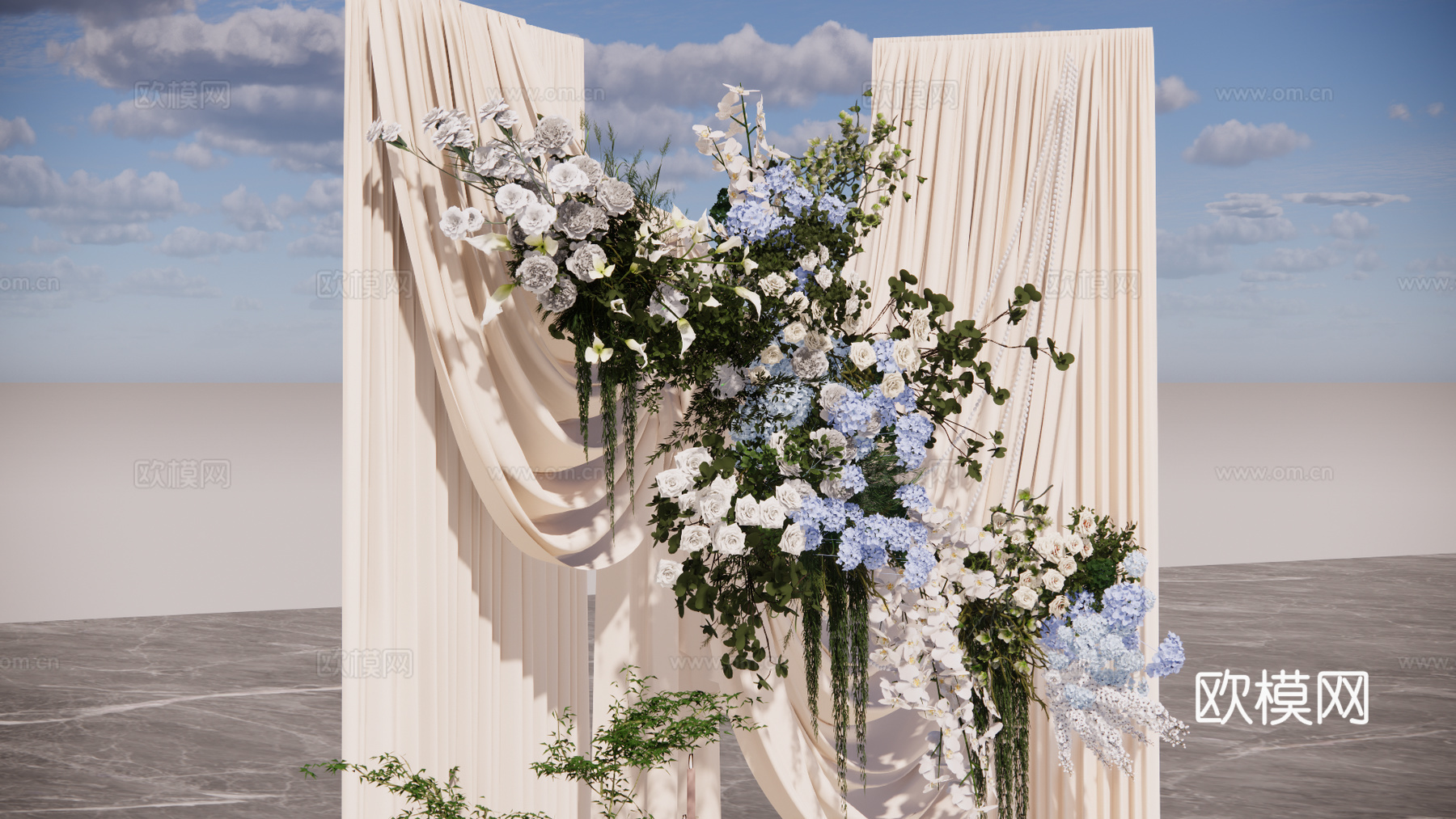 香槟色布幔造型小景婚礼美陈su模型