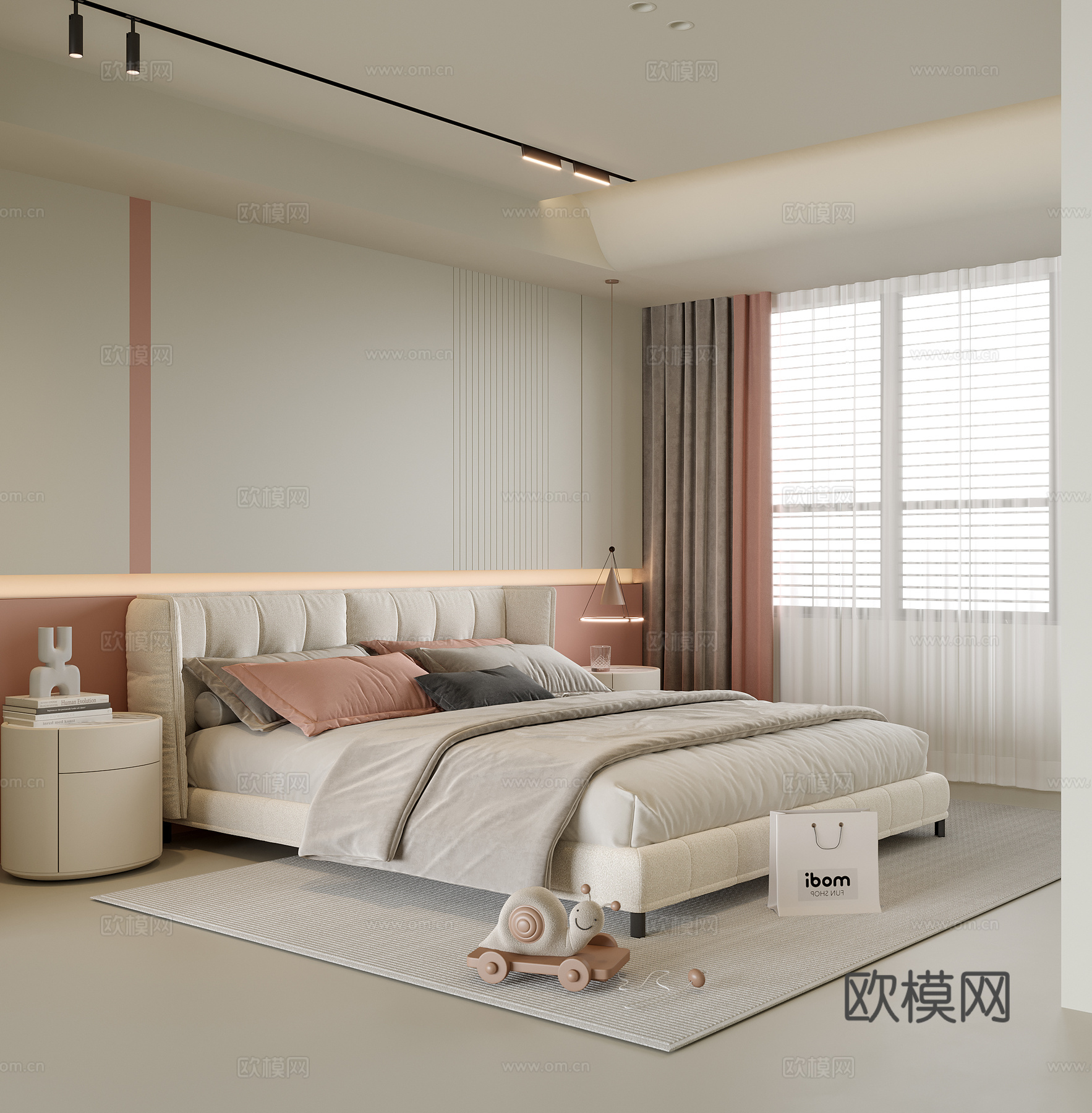 现代卧室 双人床su模型