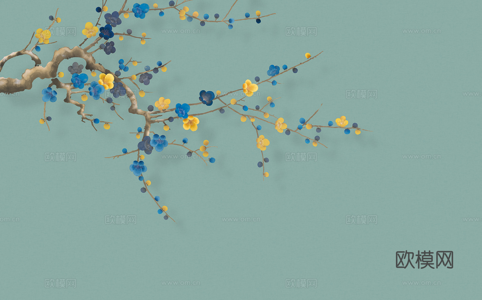 中式新中式植物花枝意境壁纸壁画