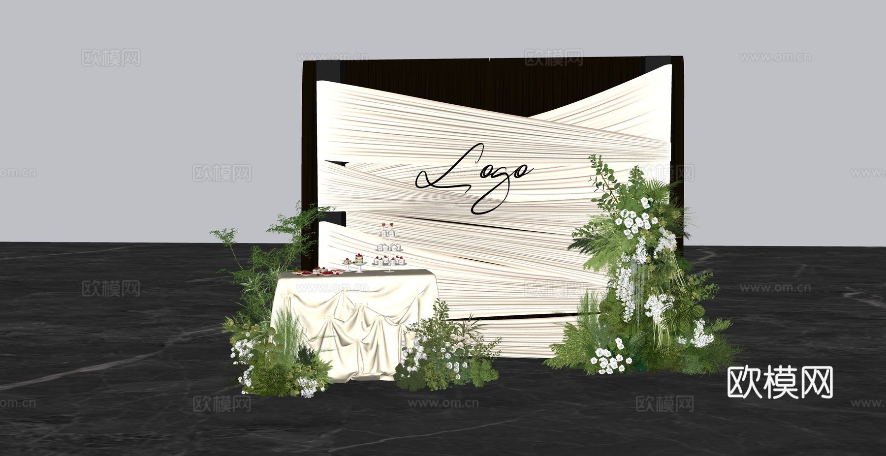 香槟色 展示区布幔婚礼美陈su模型