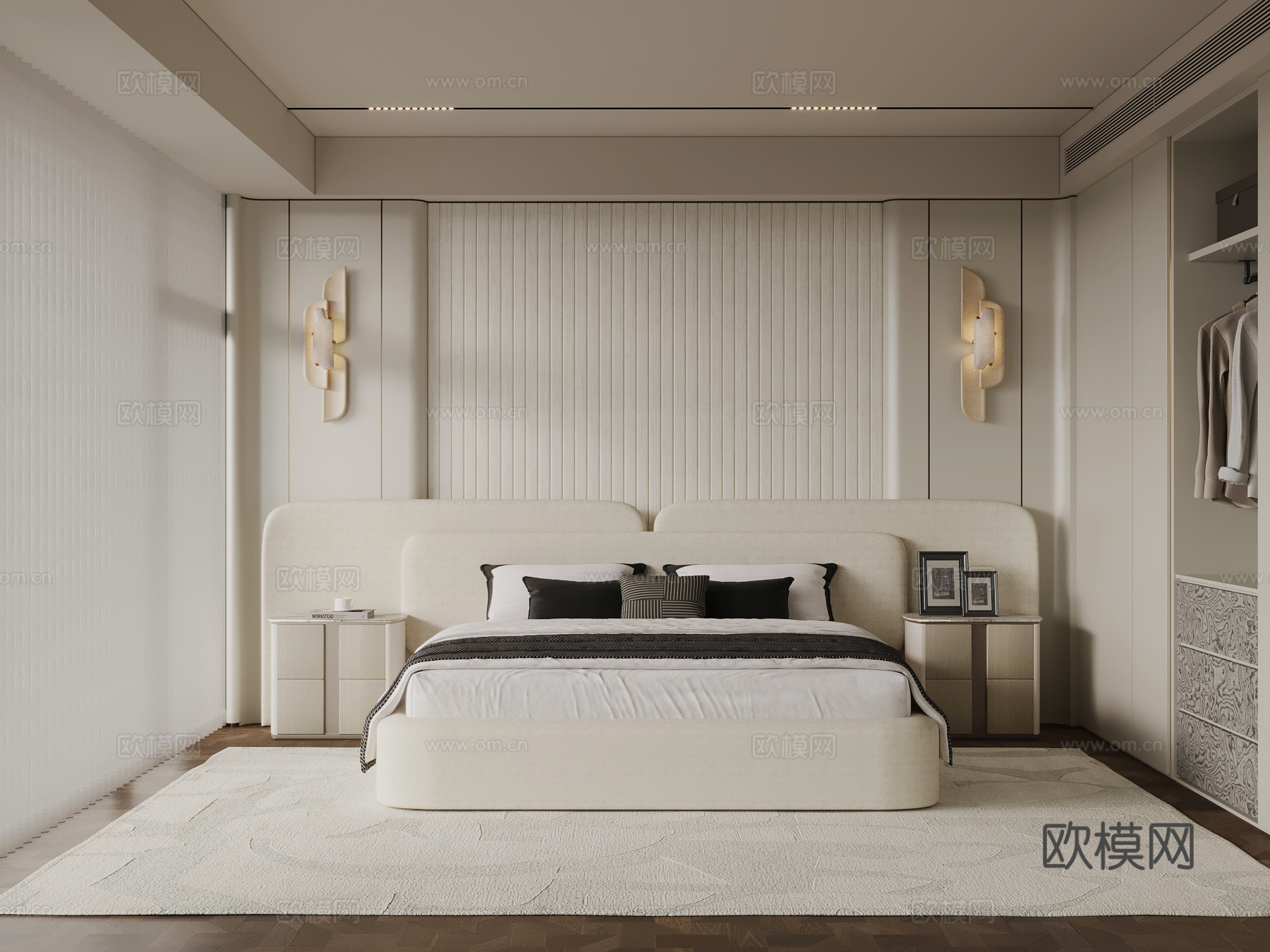 现代卧室 双人床 衣柜su模型