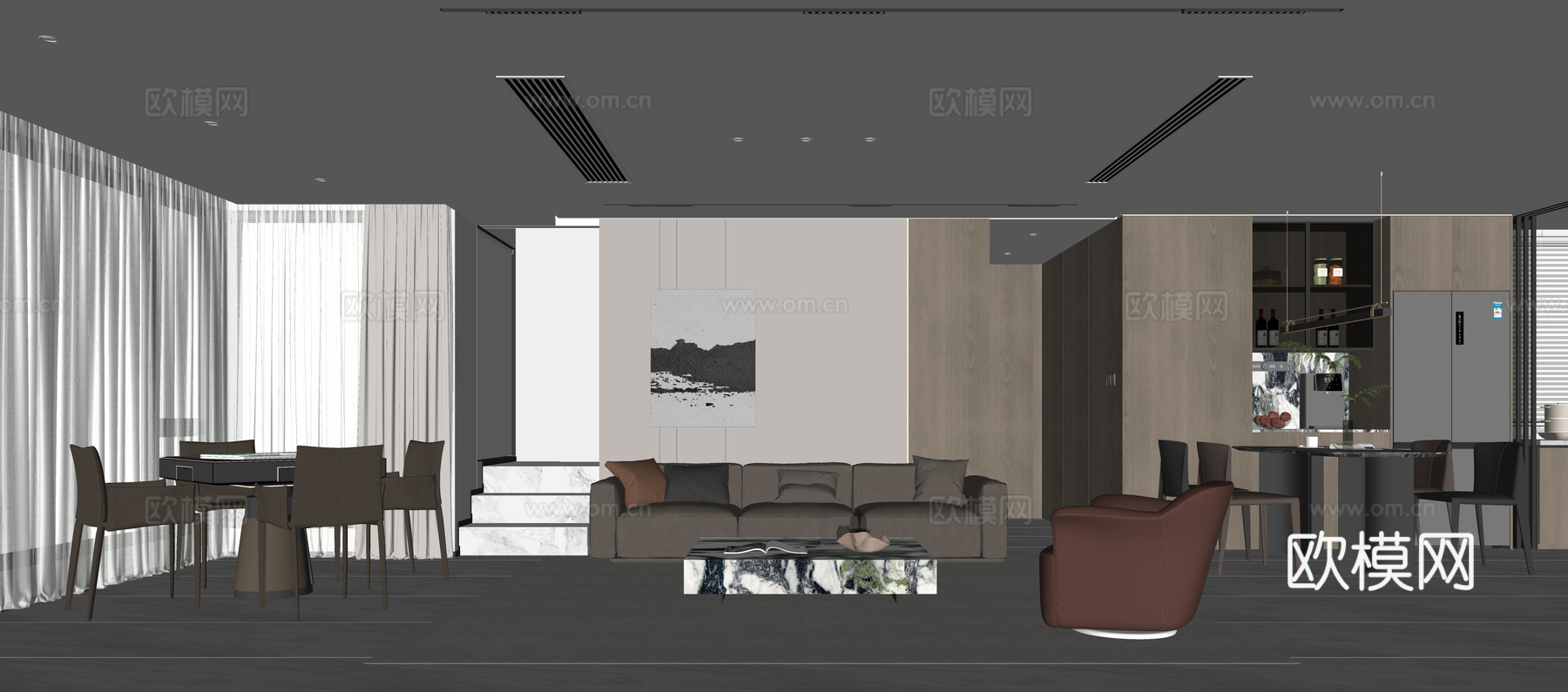 现代意式客餐厅su模型