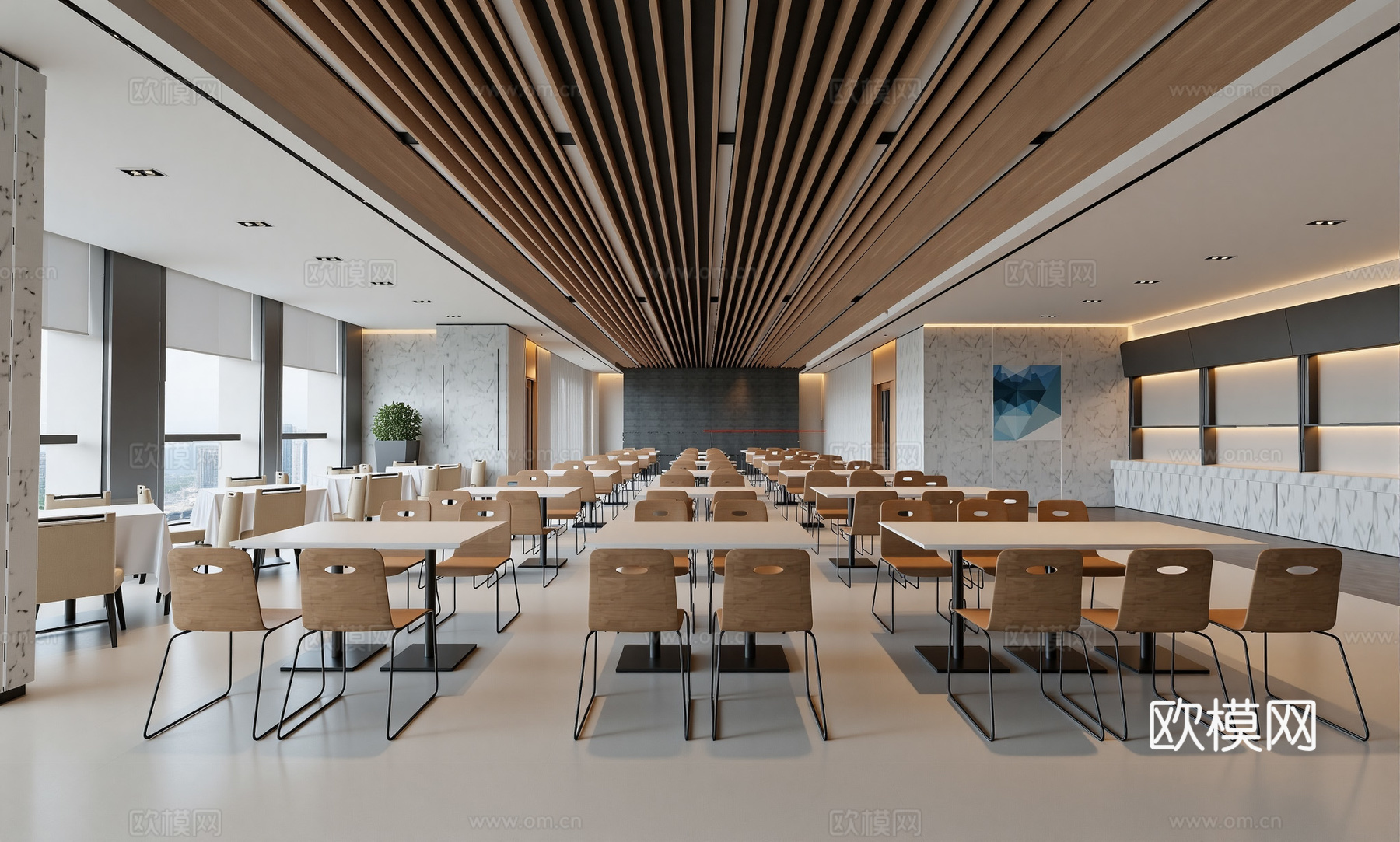现代员工食堂餐厅su模型