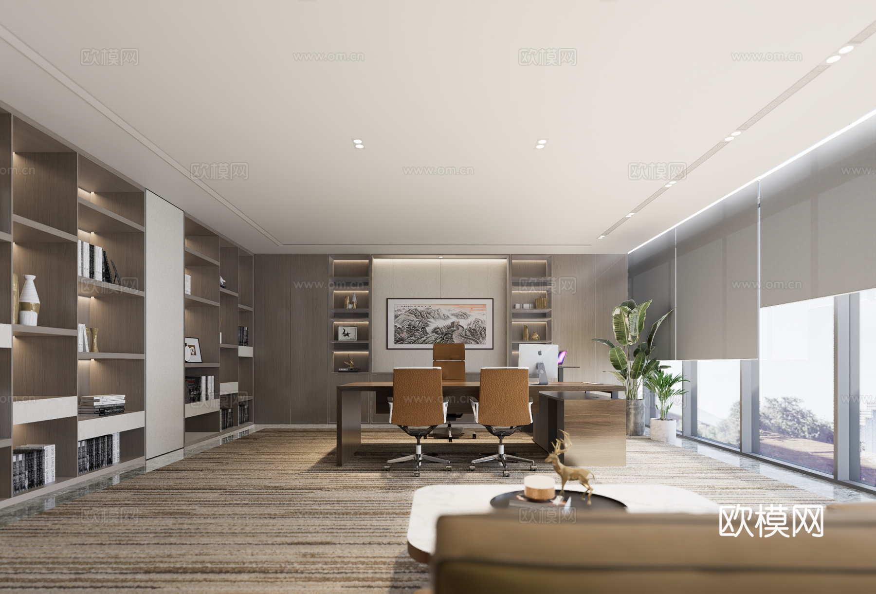 新中式风格办公室董事长室su模型