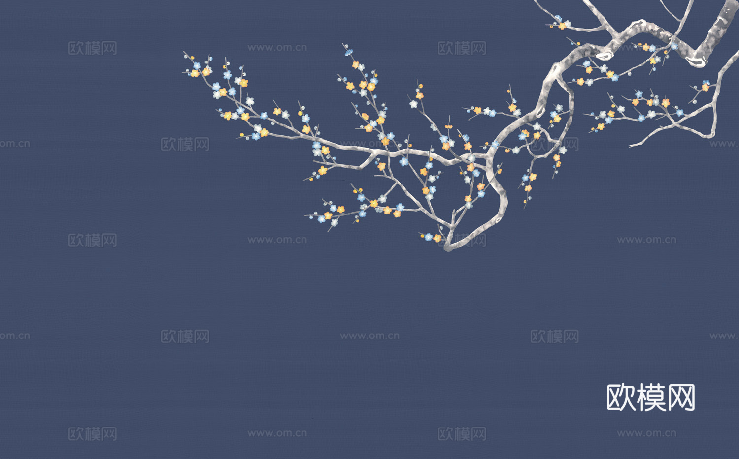 中式新中式植物花枝意境壁纸壁画