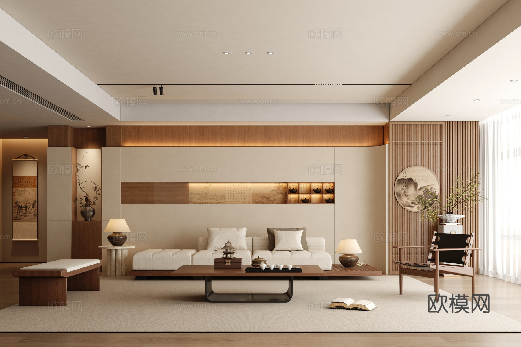 新中式客厅 宋式客厅 大平层 横厅3d模型下载