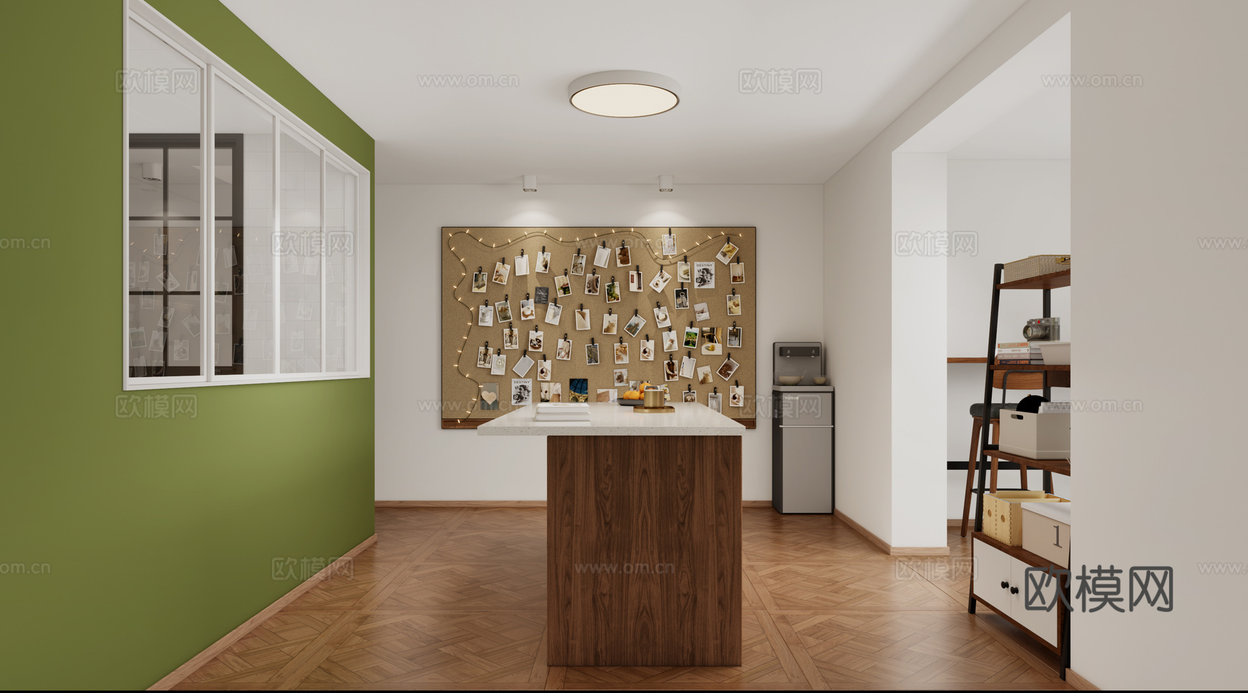 面包房 操作间 厨房 照片墙 置物架3d模型下载（渲染图2）