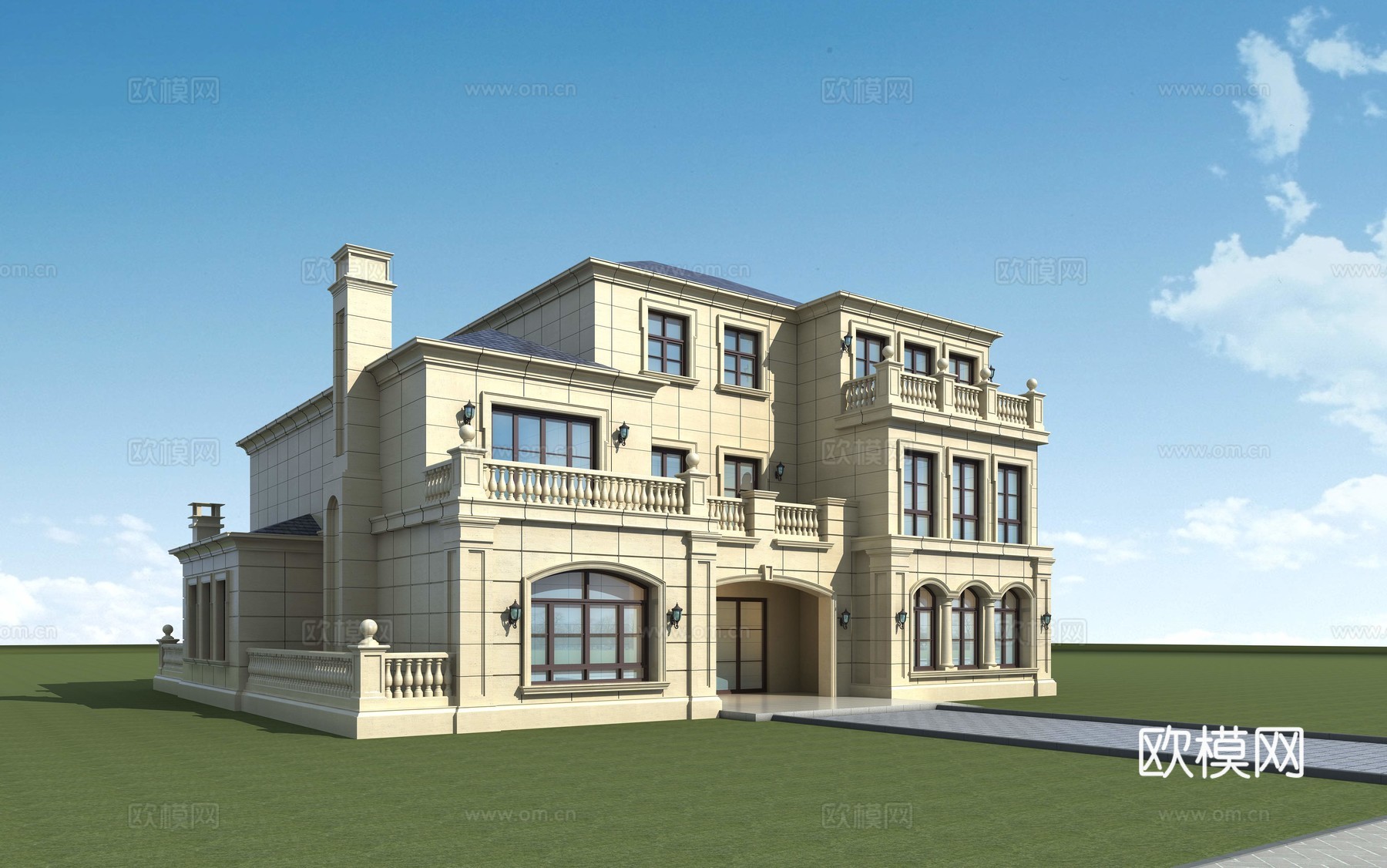 欧式古典欧式别墅外观3d模型下载