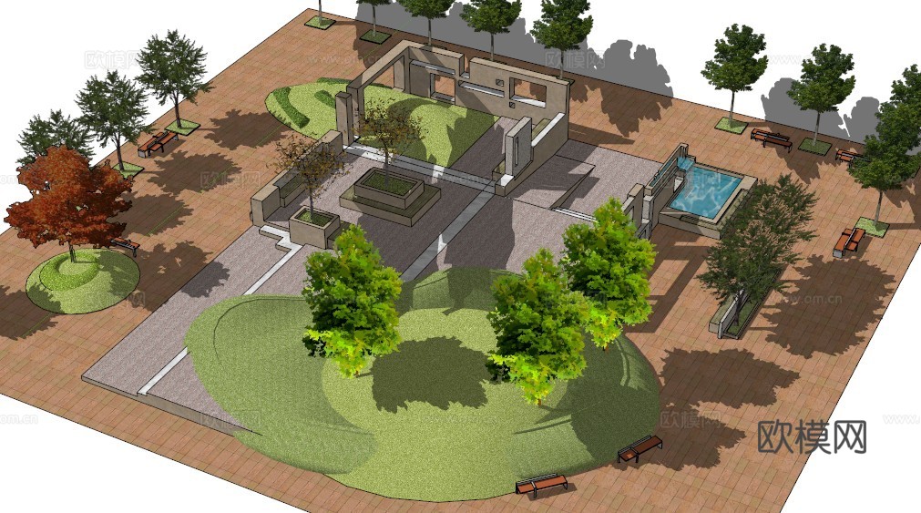 小广场模型 园林景观模型 广场方案设计 园林方案设计su模型