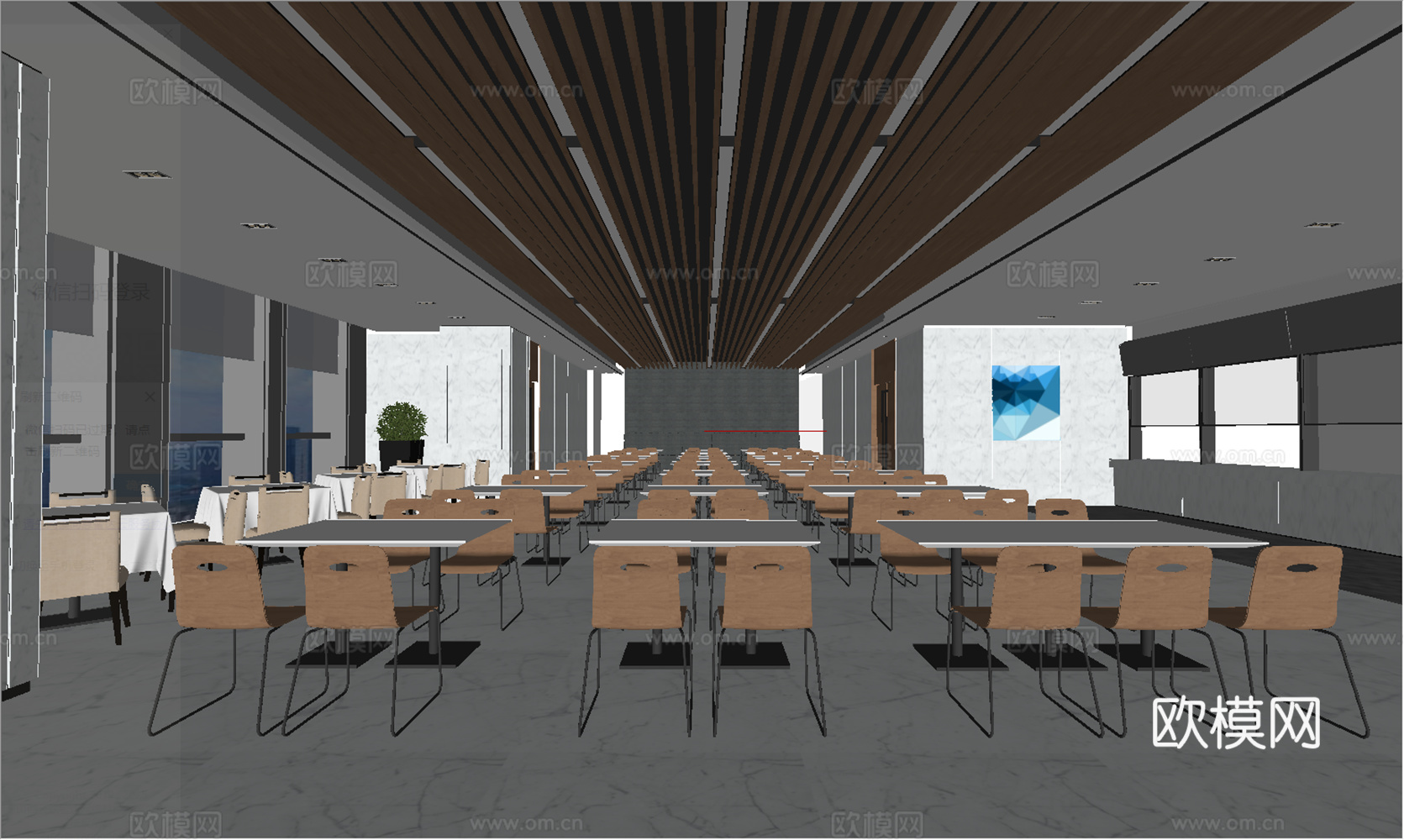 现代员工食堂餐厅su模型