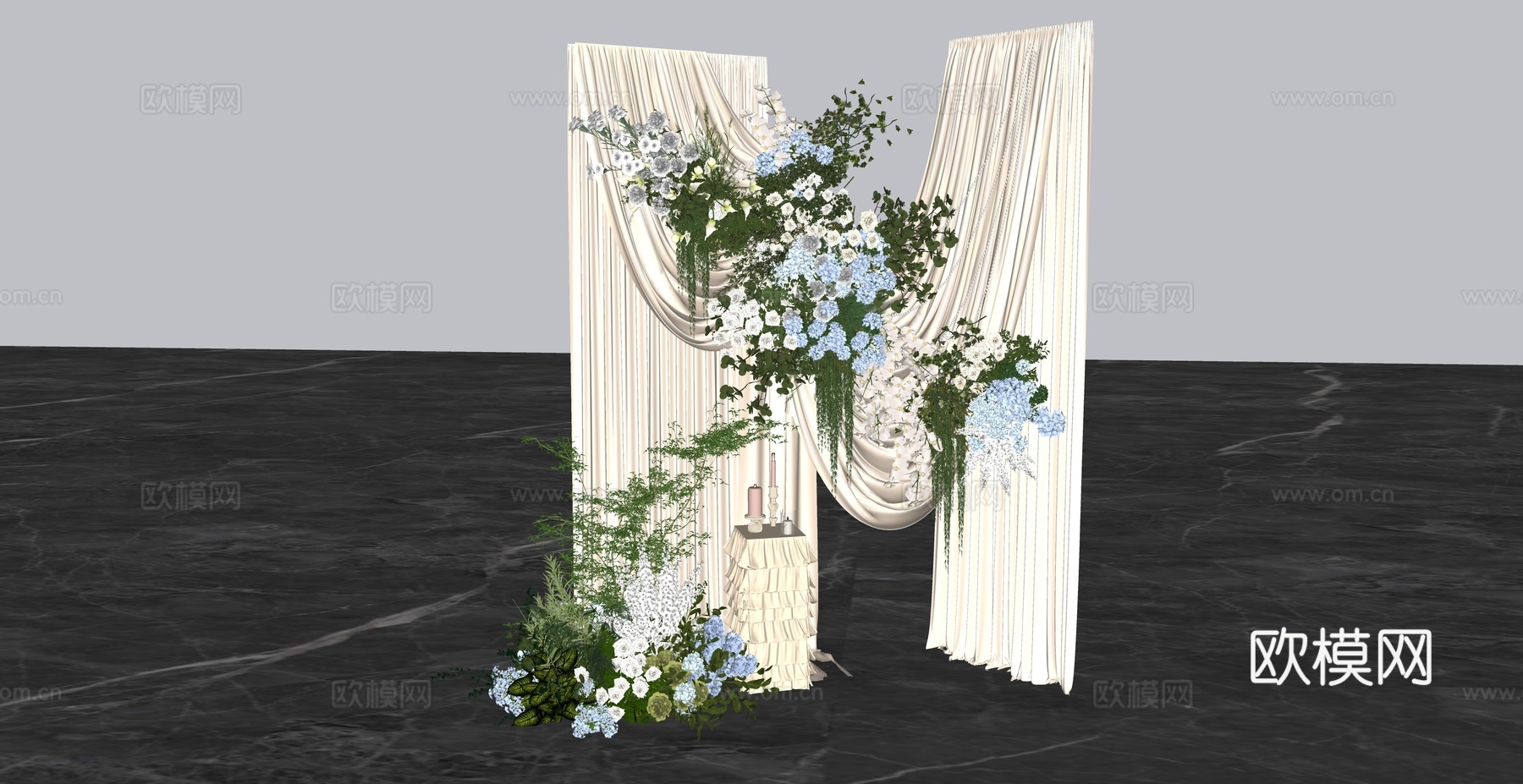 香槟色布幔造型小景婚礼美陈su模型