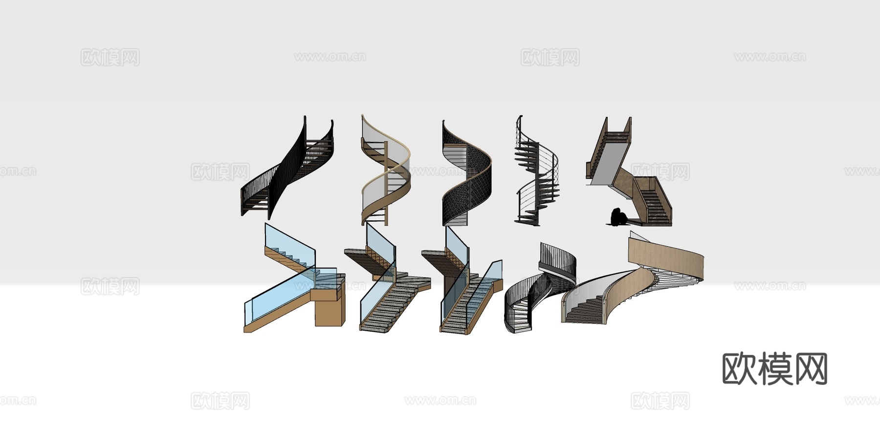 现代简约楼梯 旋转楼梯 玻璃护栏旋转楼梯 金属框架楼梯 大理su模型