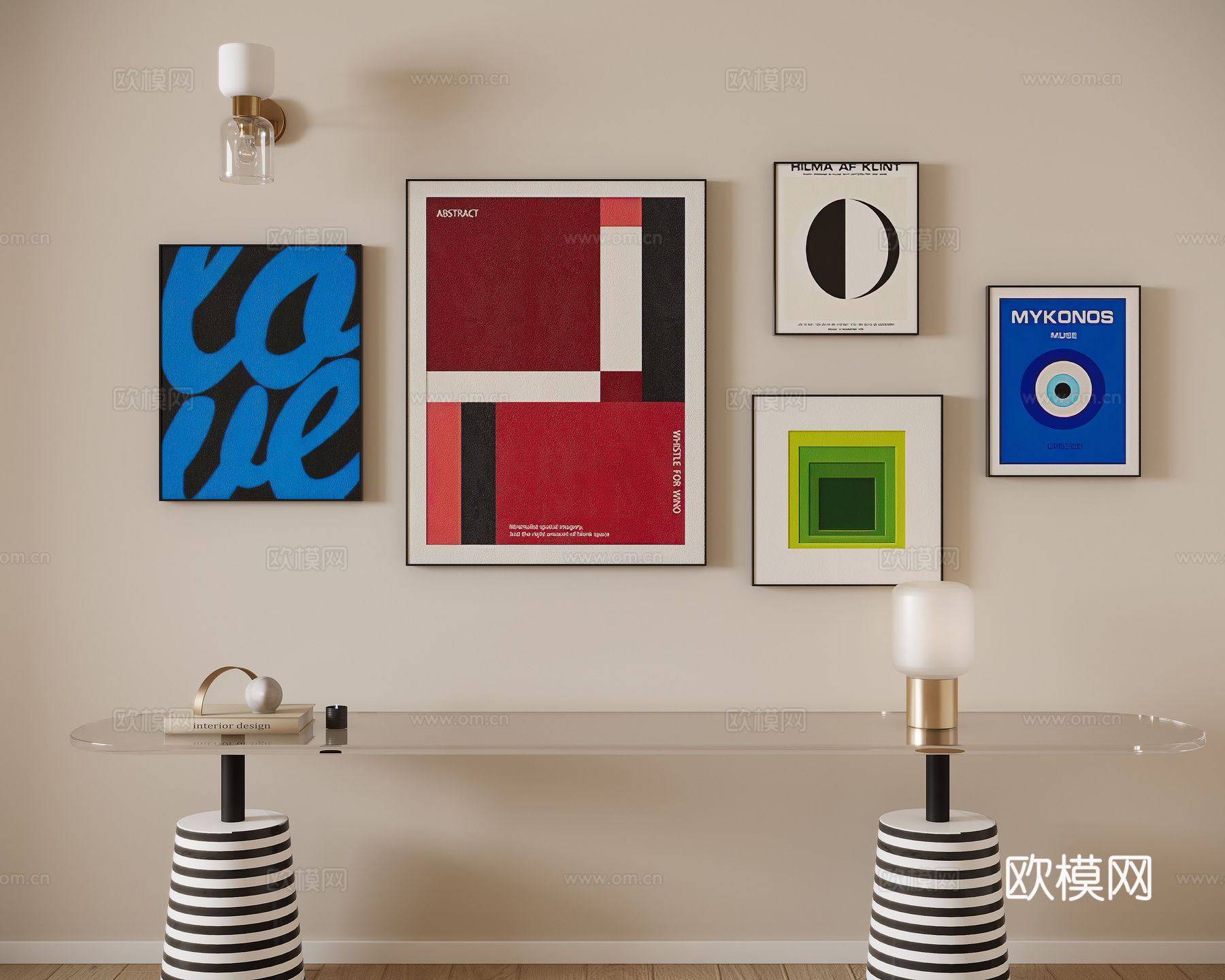 现代奶油风组合画su模型