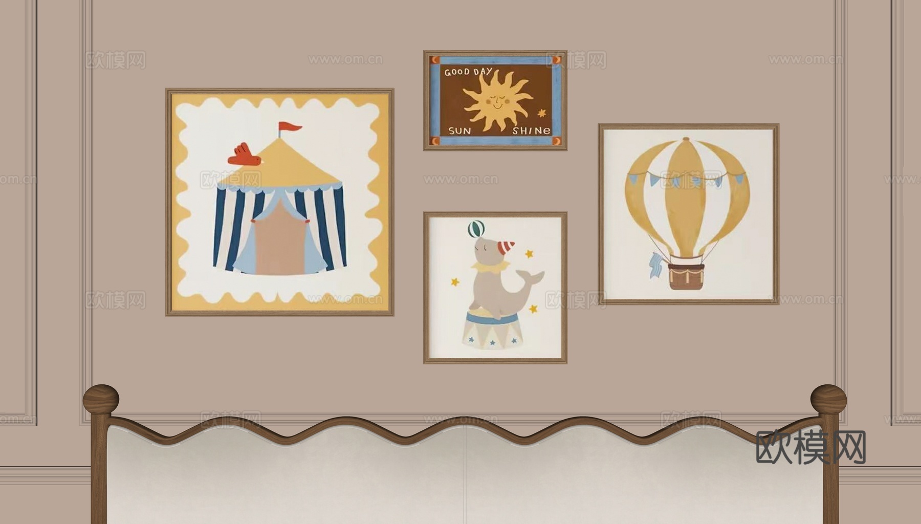 现代奶油儿童挂画su模型