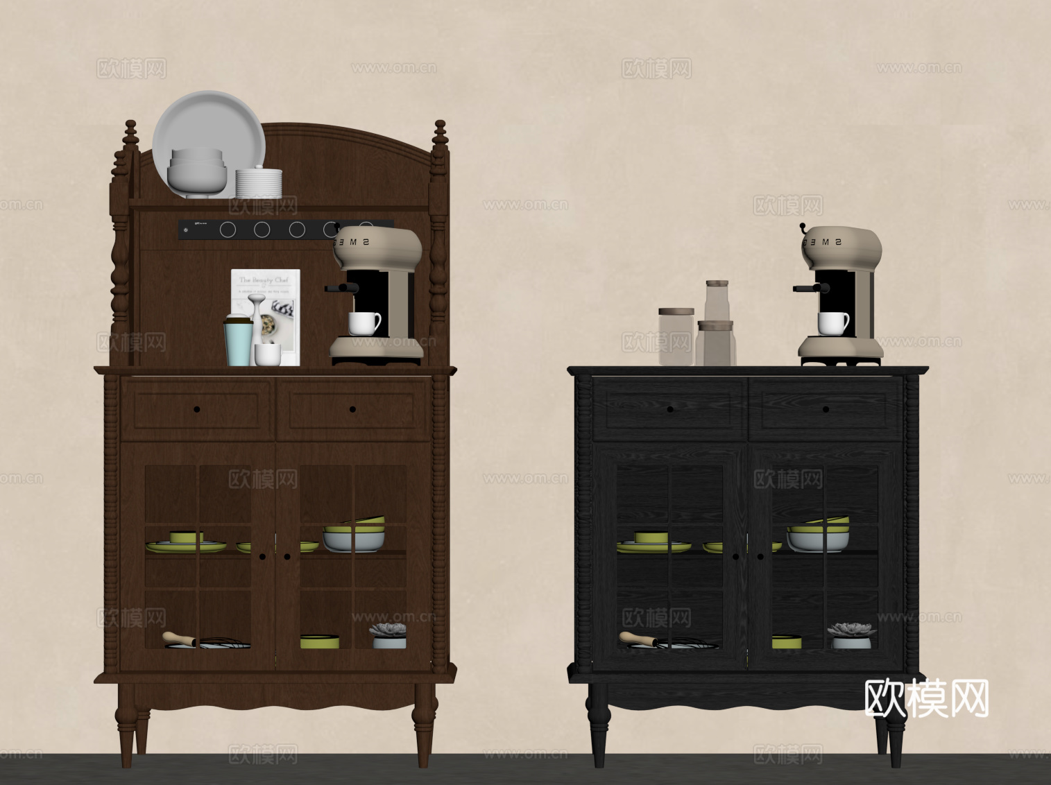 中古风餐边柜 斗柜 法式餐边柜su模型