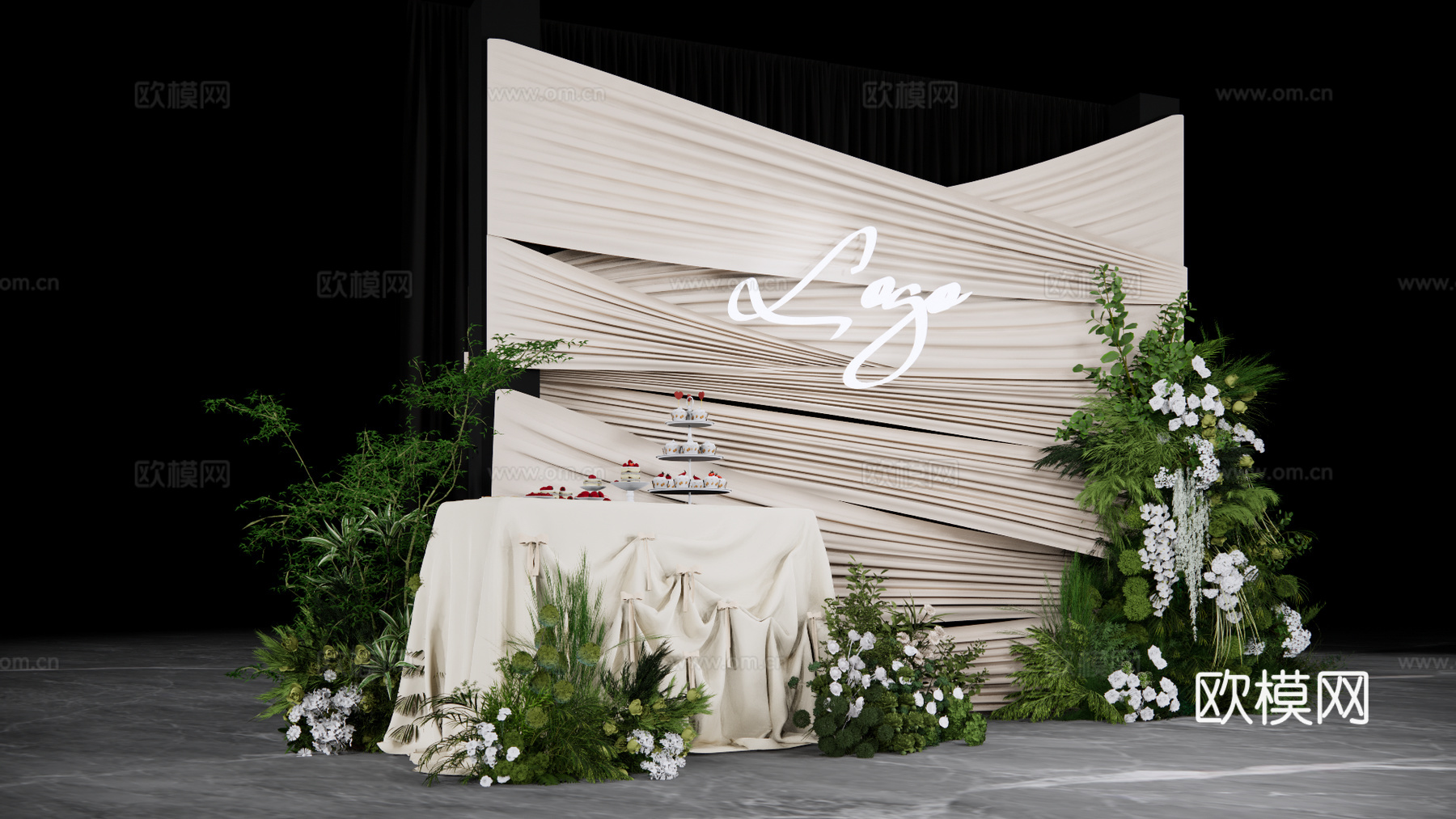 香槟色 展示区布幔婚礼美陈su模型