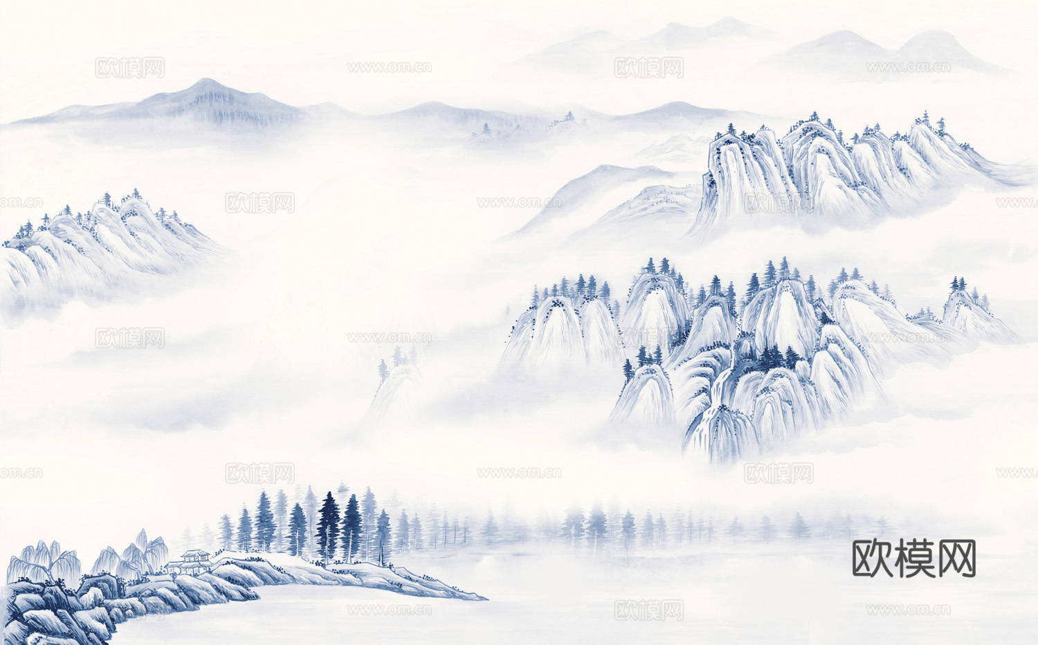 中式新中式水墨山水意境壁纸壁画下载