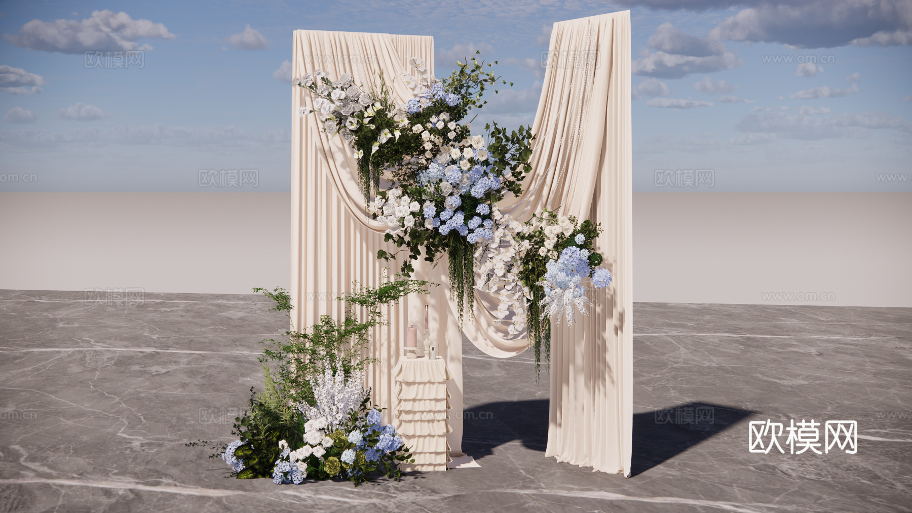 香槟色布幔造型小景婚礼美陈su模型
