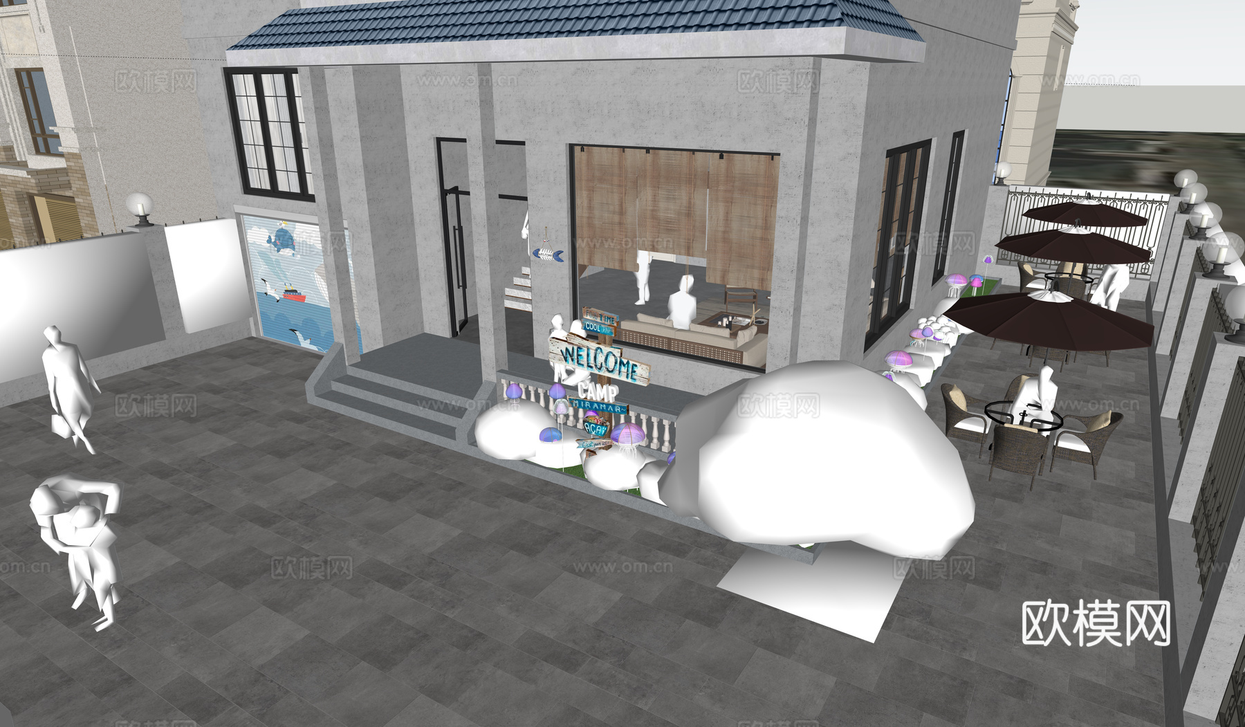 现代民宿小院 民宿建筑 民宿环境su模型