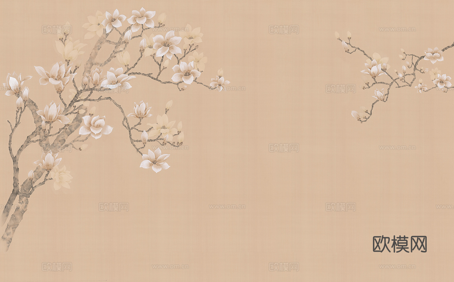 中式新中式植物花枝意境壁纸壁画