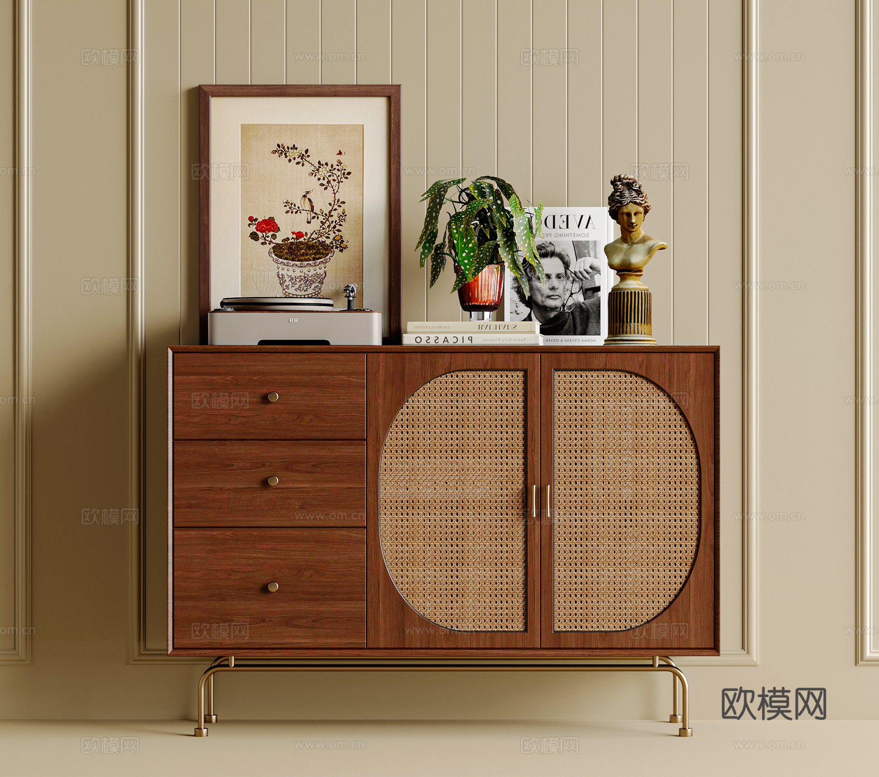 中古风玄关柜 边柜 玄关柜摆件 中古风摆件3d模型下载