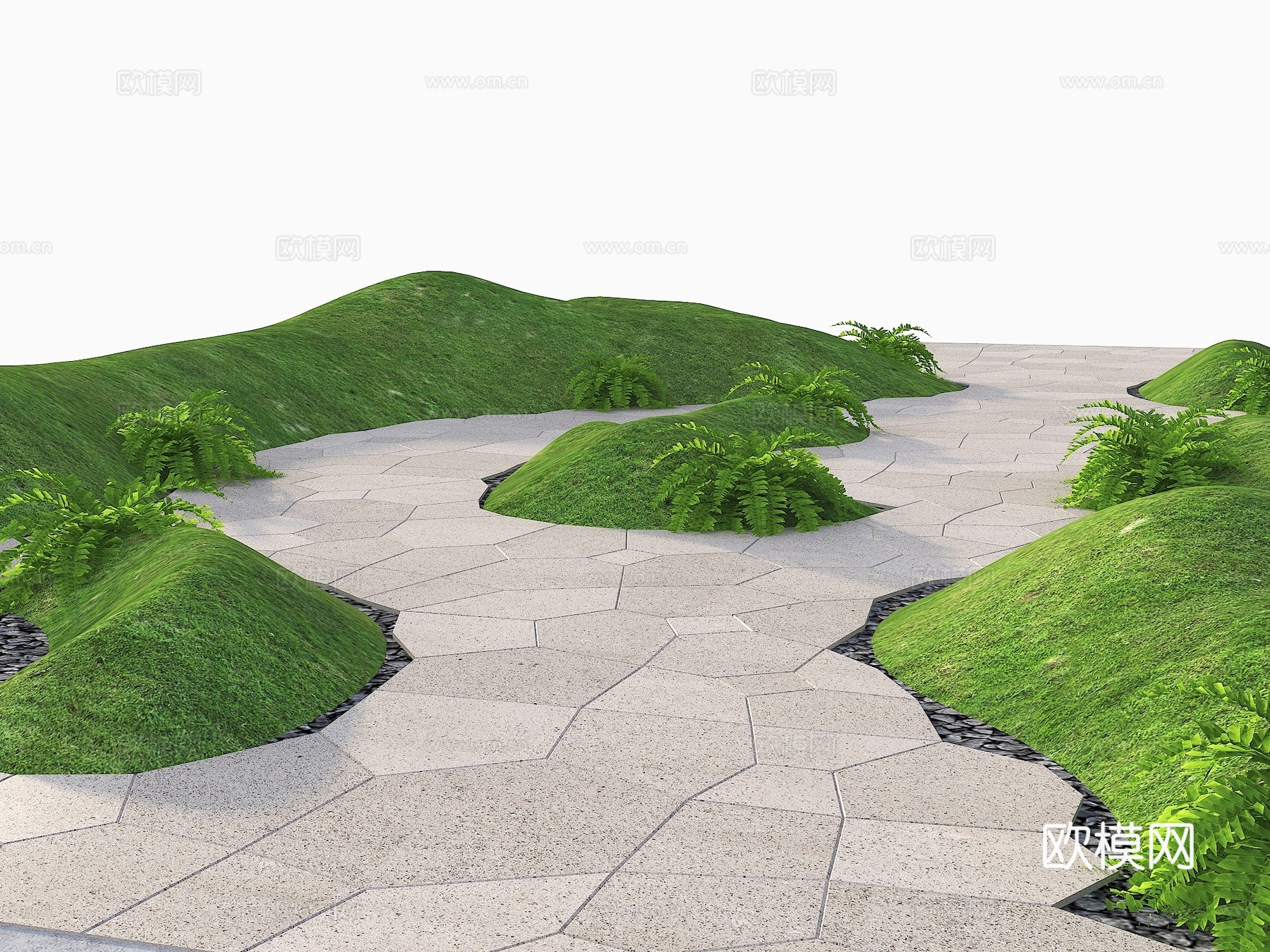 微地形 庭院微地形 新中式庭院 冰裂纹铺装 庭院铺装 庭院景su模型