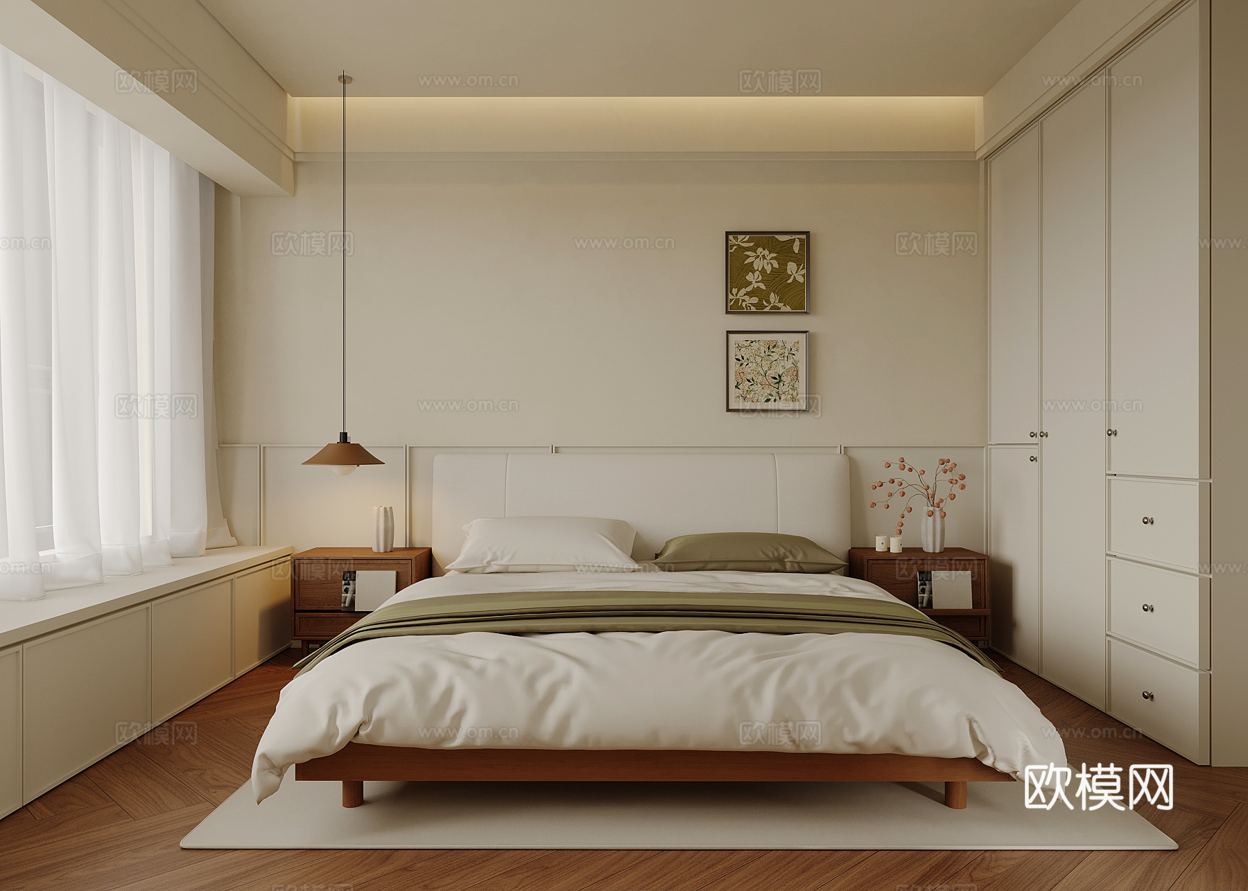 中古风卧室 双人床 现代卧室su模型