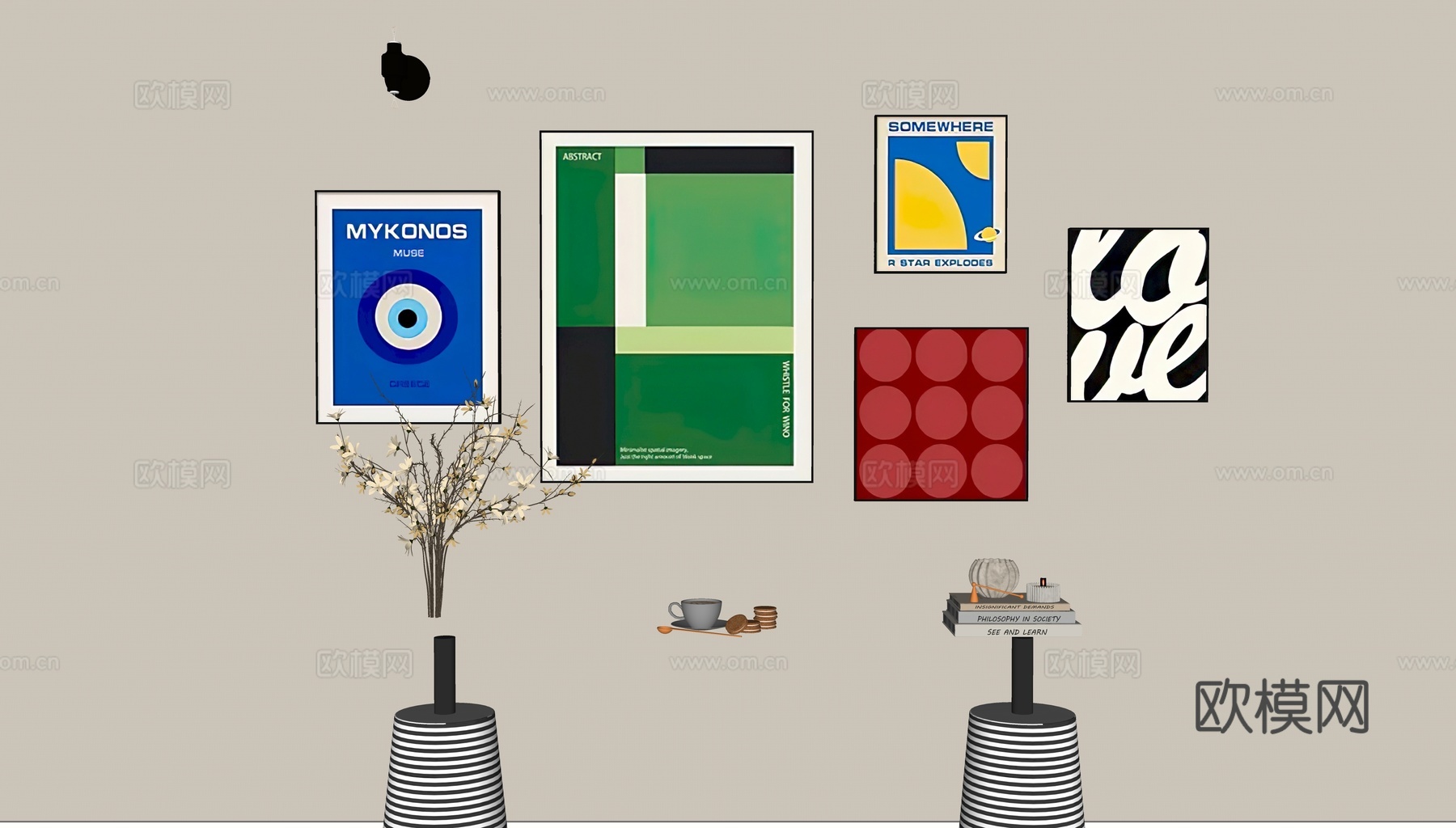 现代奶油风组合画su模型