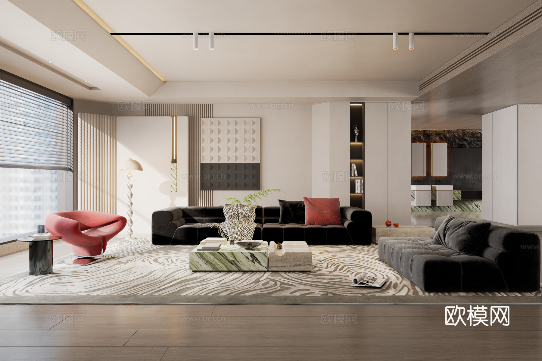 现代轻奢泡芙沙发飘带椅组合客厅su模型