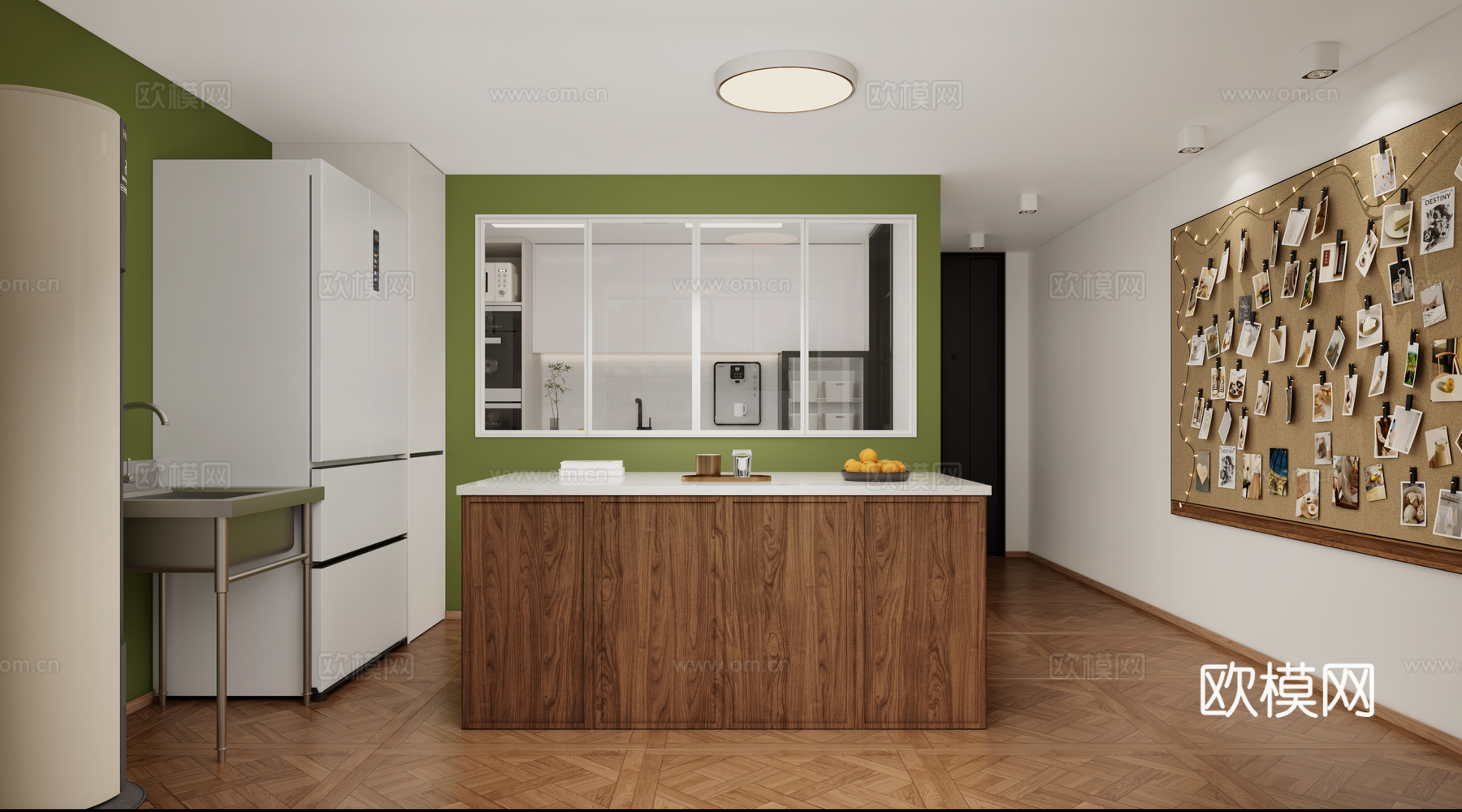 面包房 操作间 厨房 照片墙 置物架3d模型下载（渲染图3）