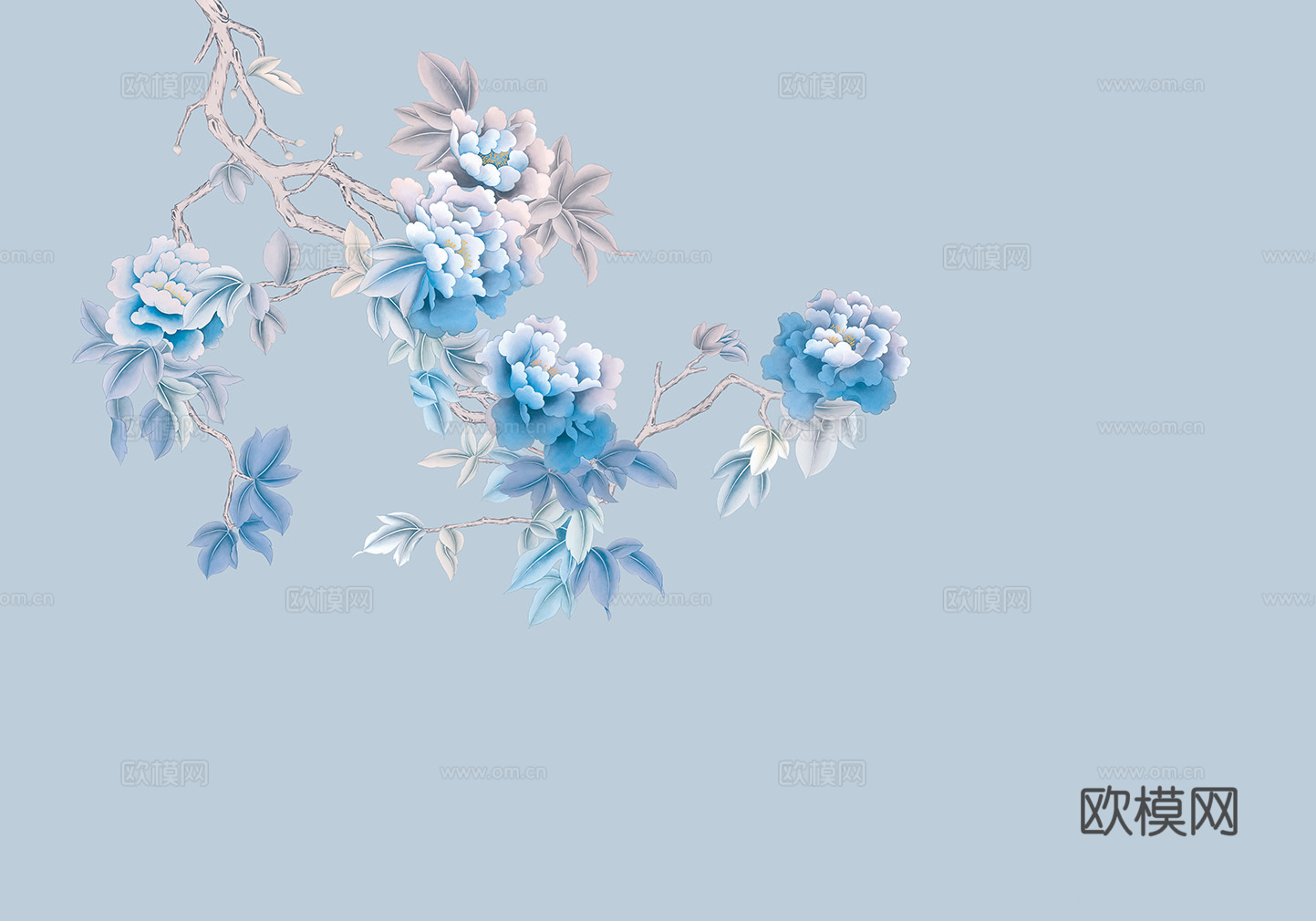 中式新中式植物花枝意境壁纸壁画