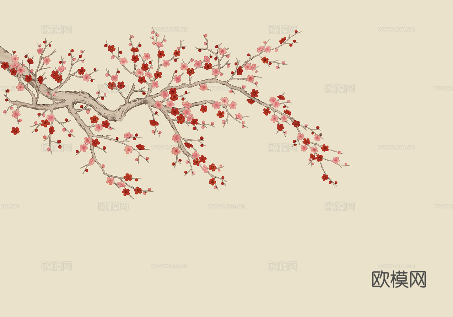 中式新中式植物花枝意境壁纸壁画