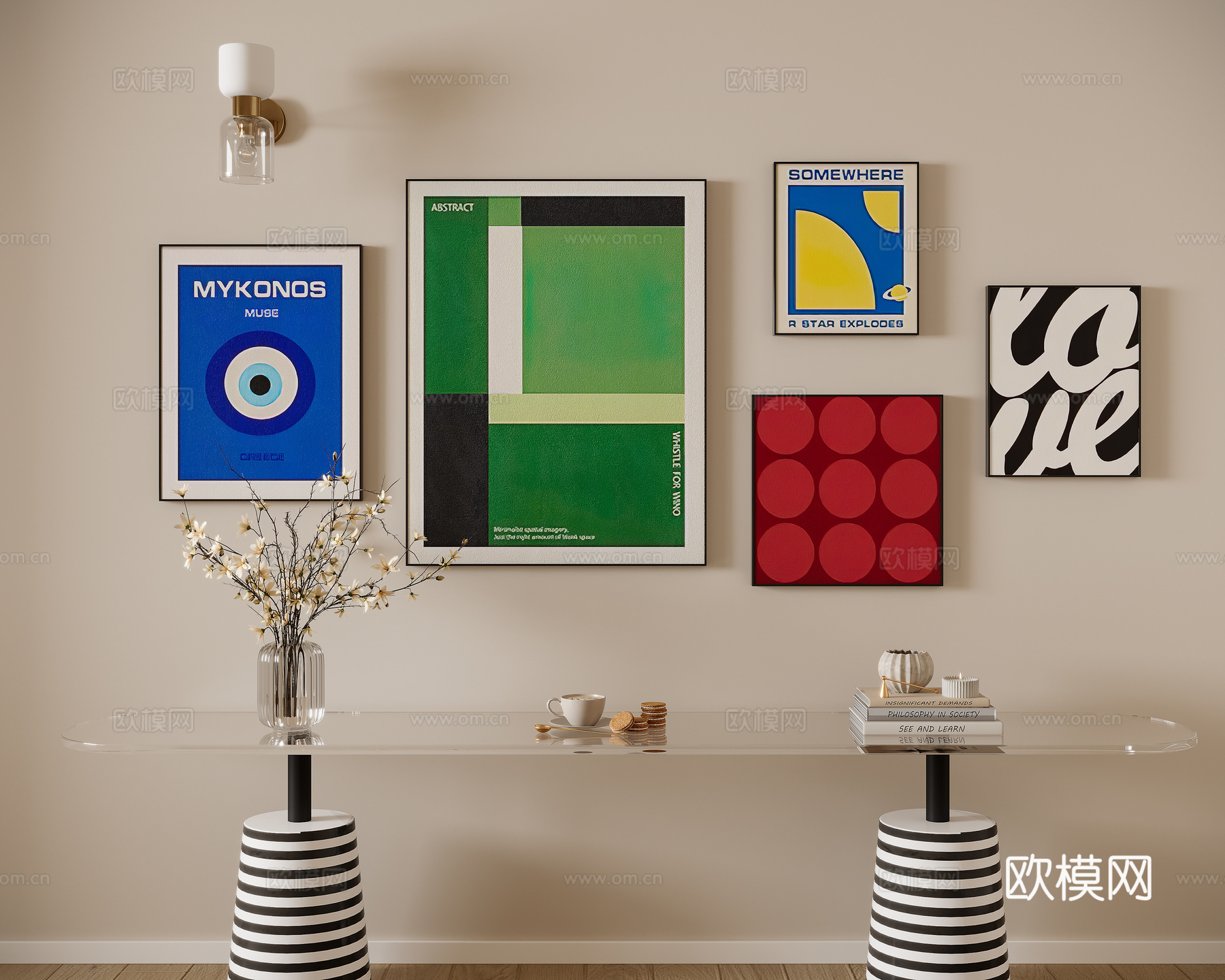 现代奶油风组合画su模型