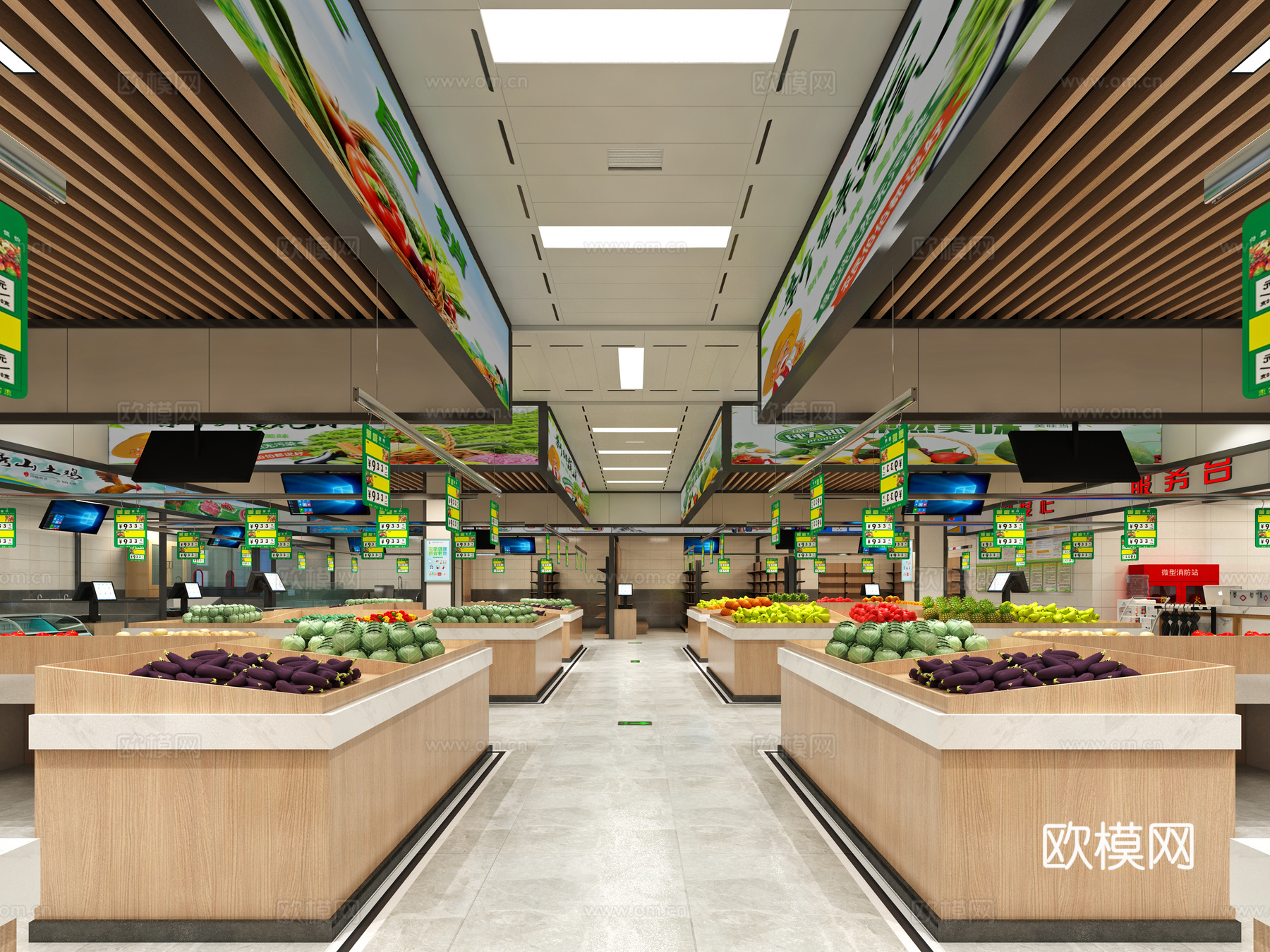 现代农贸市场3d模型下载（渲染图1）