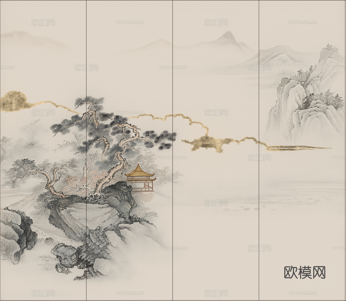 中式新中式山水意境壁纸壁画 山水硬包装饰画
