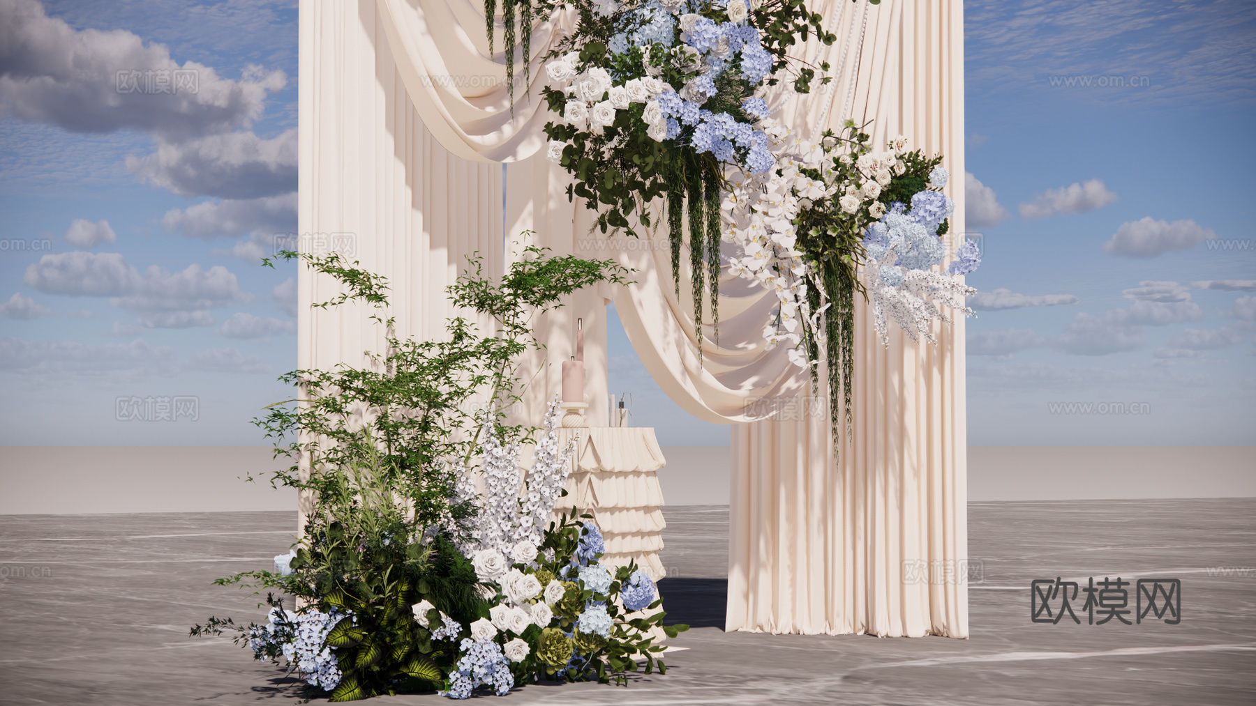 香槟色布幔造型小景婚礼美陈su模型