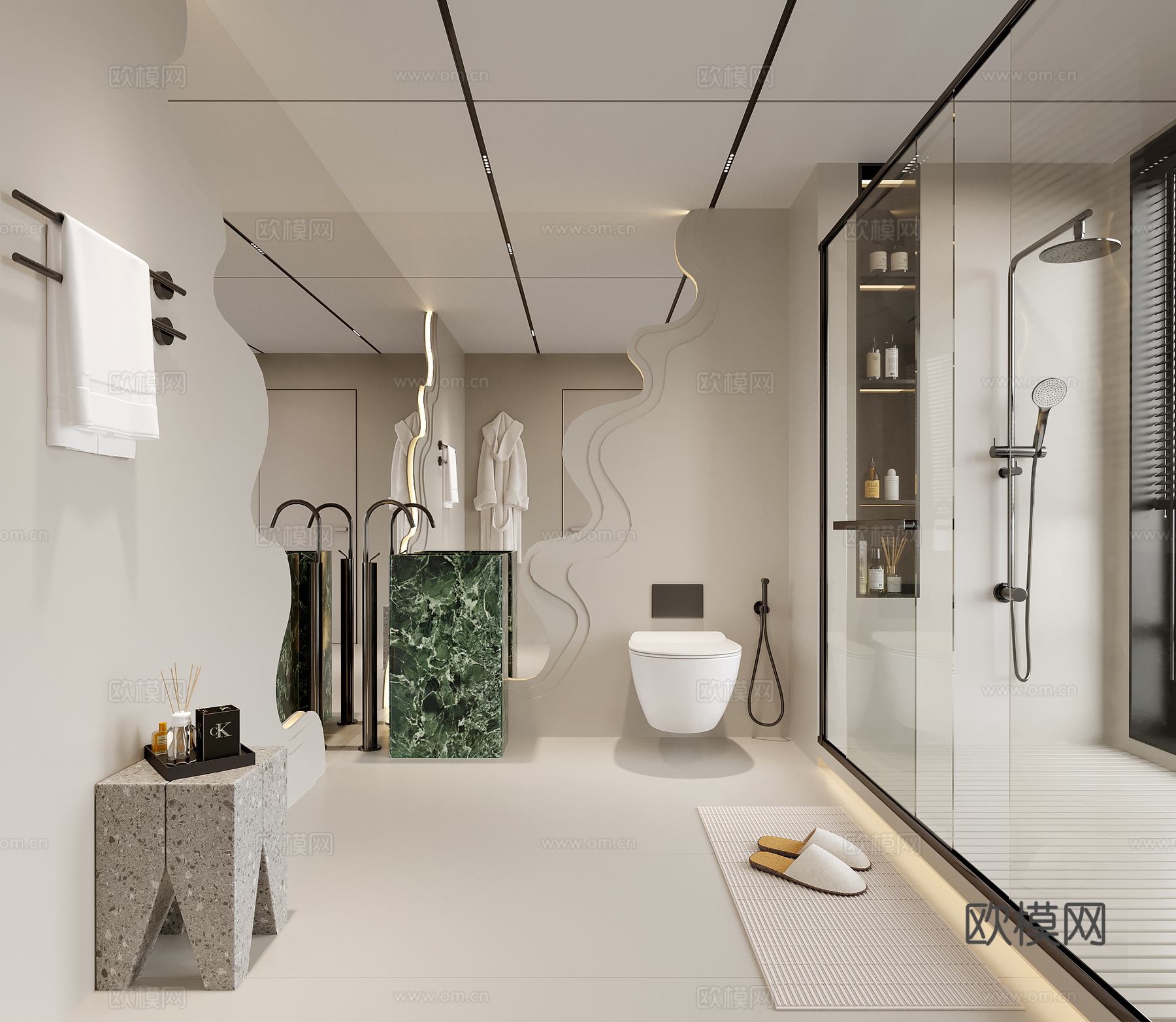 现代卫生间 别墅卫生间 洗手台su模型