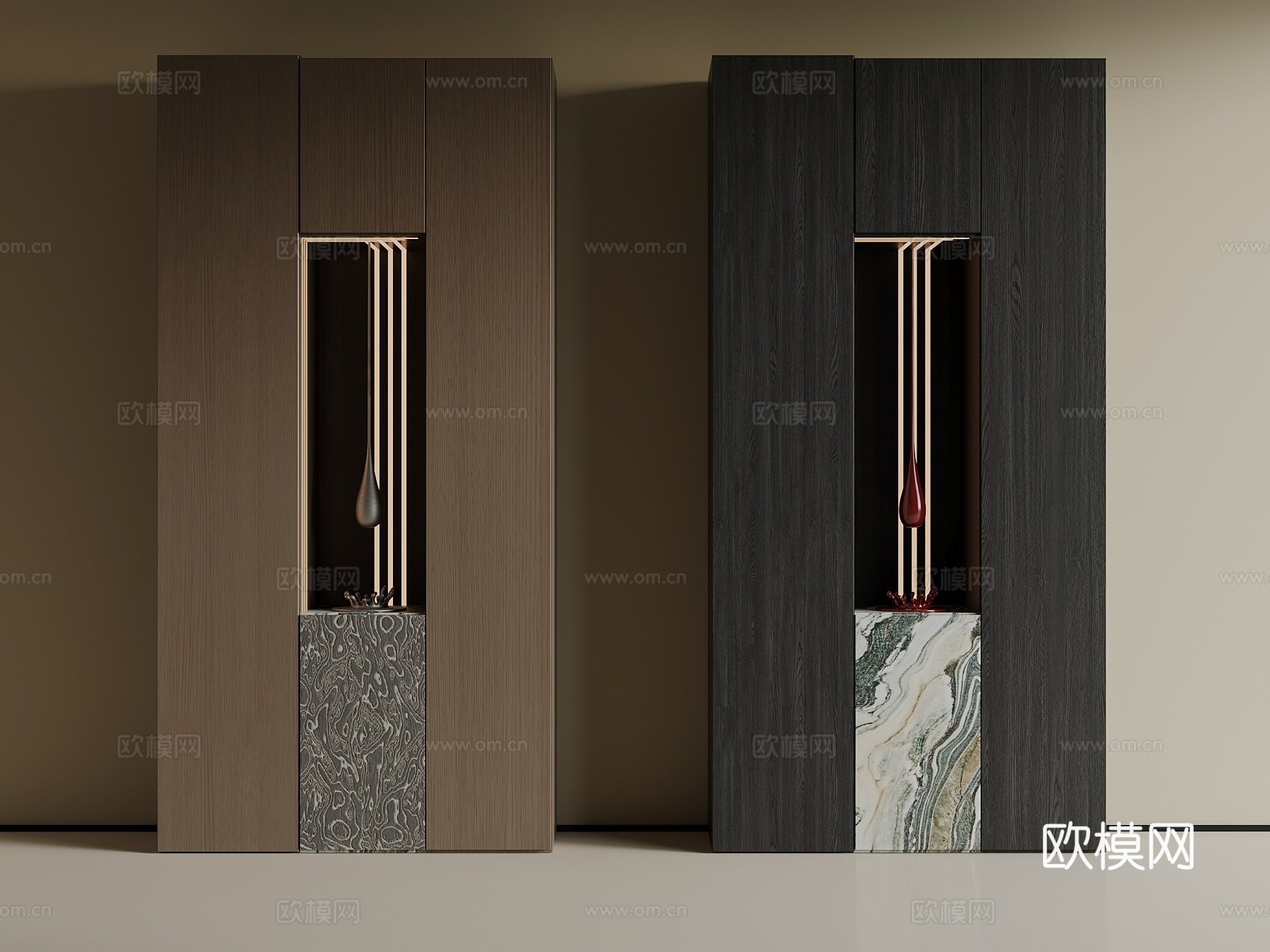 现代玄关柜 端景墙 摆件su模型